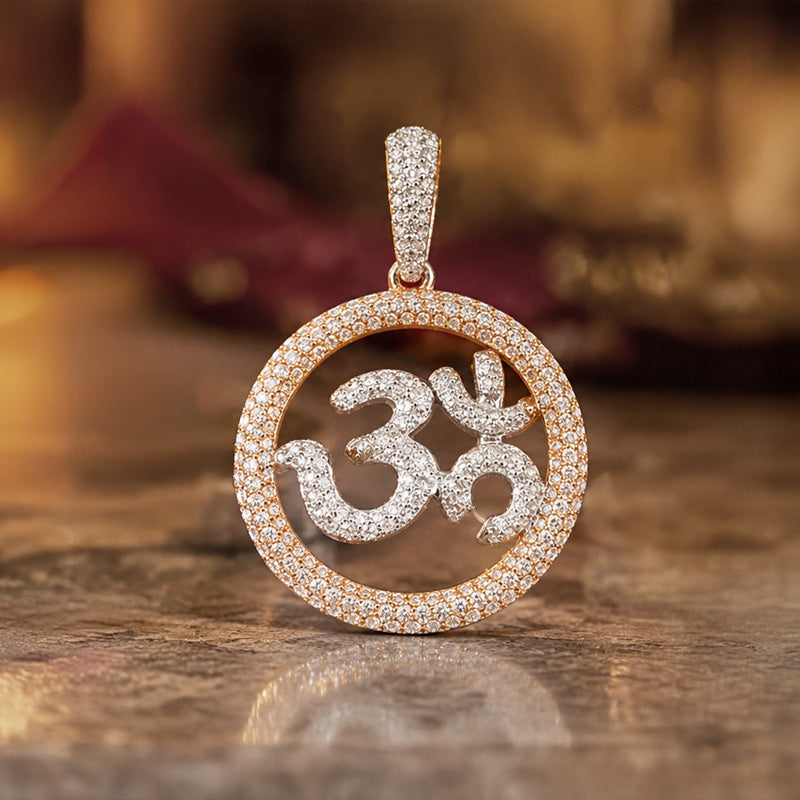 Round OM Pendant in White Rose Gold and Diamonds