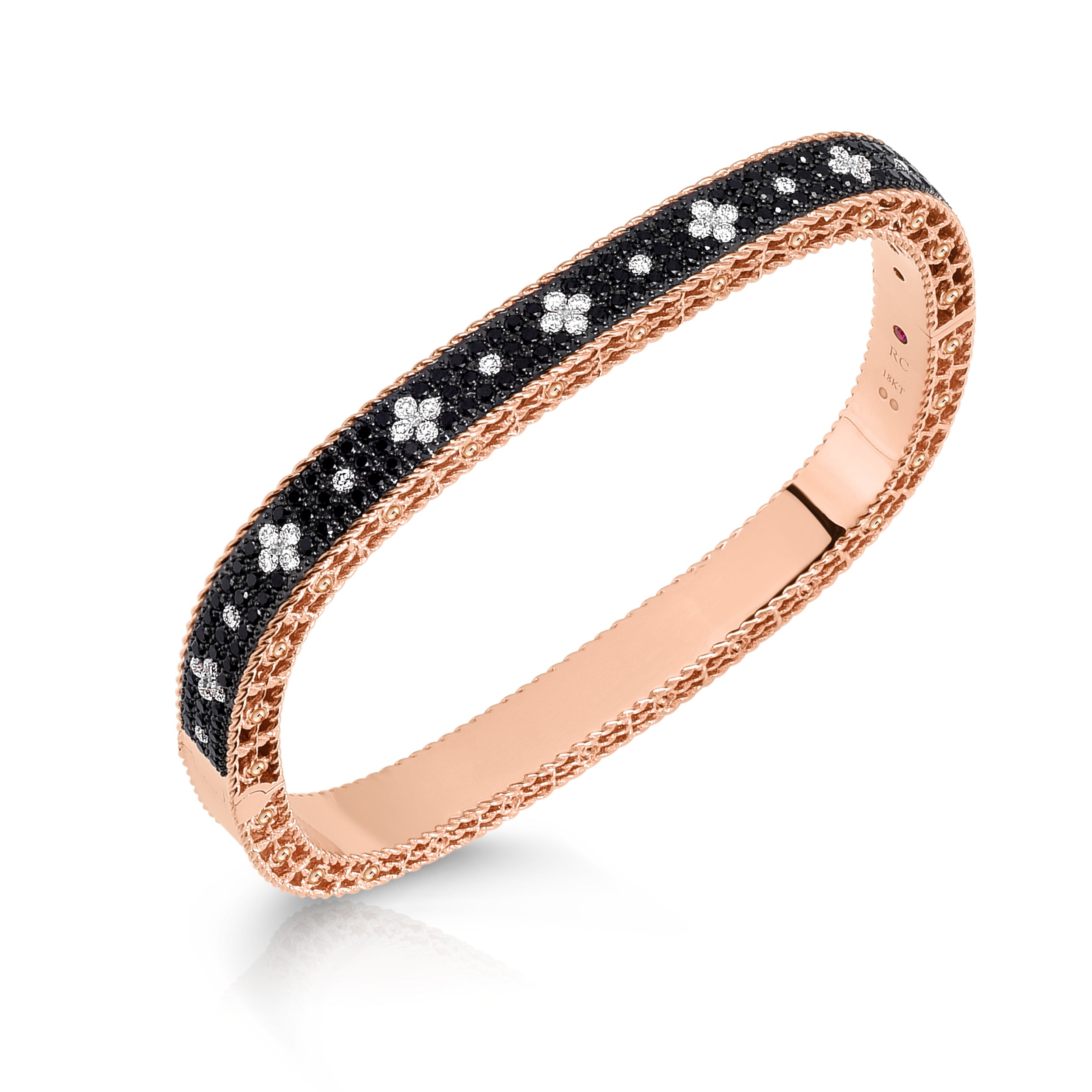 18K ROSE GOLD VENETIAN PRINCESS PAVE BLACK & WHITE DIAMOND NARROW BANGLE