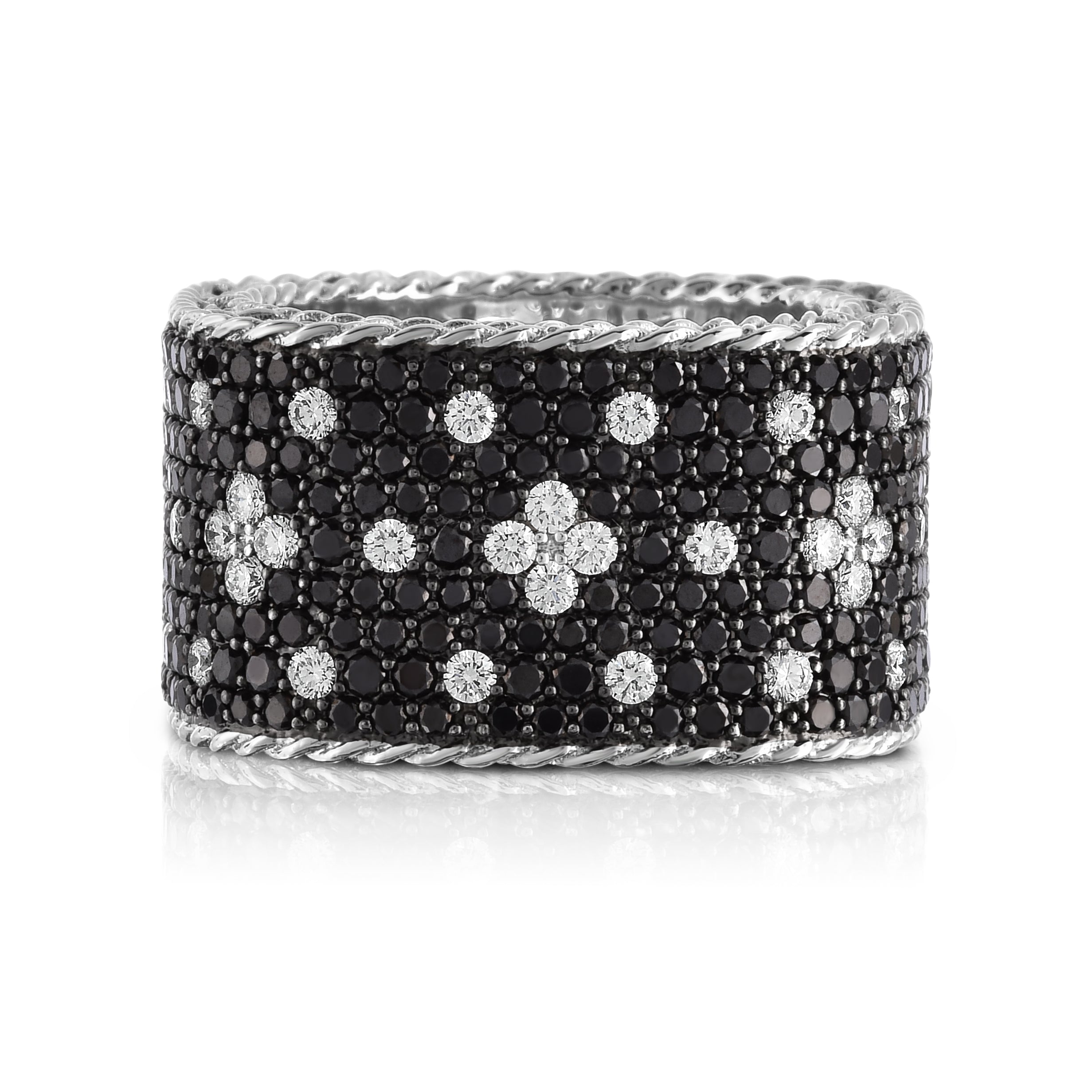 18K WHITE GOLD VENETIAN PRINCESS PAVE BLACK & WHITE DIAMOND WIDE RING