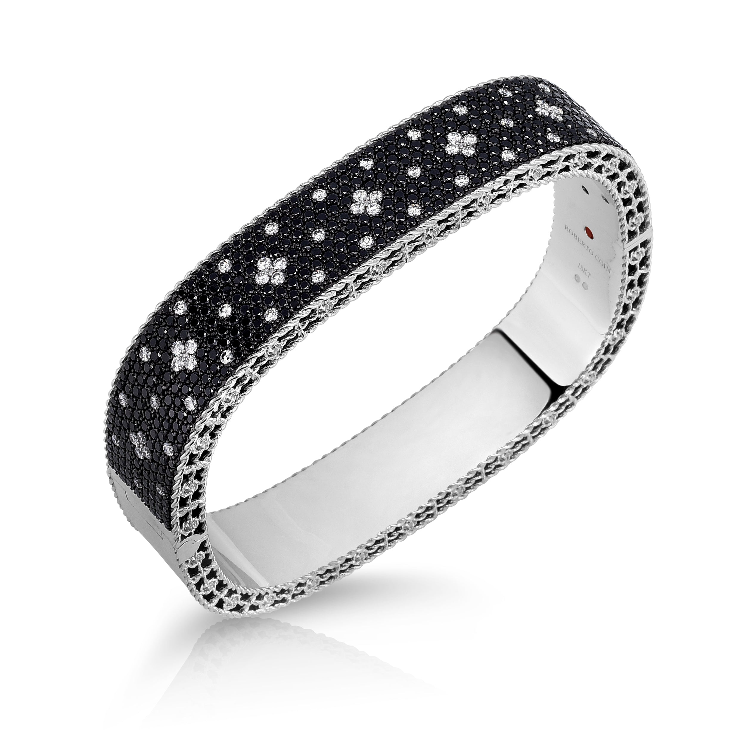 18K WHITE GOLD VENETIAN PRINCESS PAVE BLACK & WHITE DIAMOND WIDE BANGLE