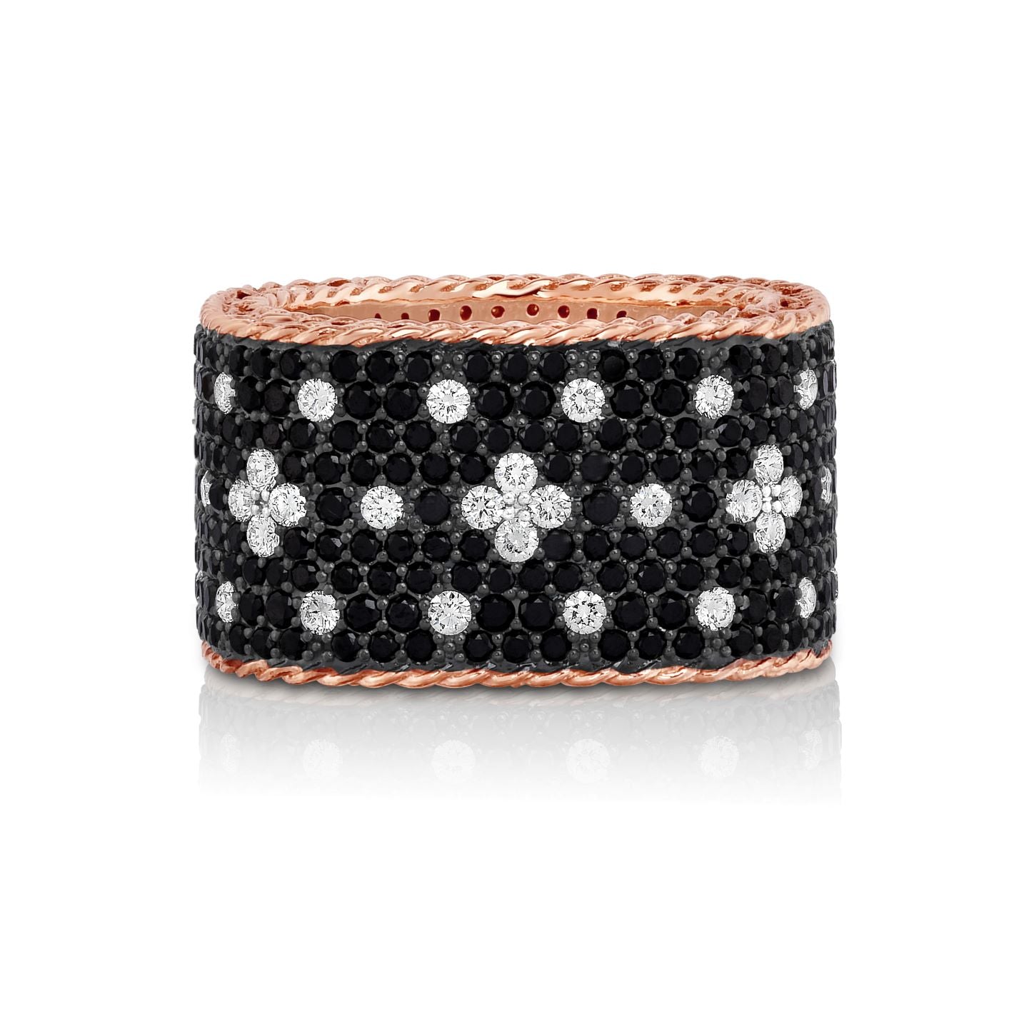 18K ROSE GOLD VENETIAN PRINCESS PAVE BLACK & WHITE DIAMOND WIDE RING