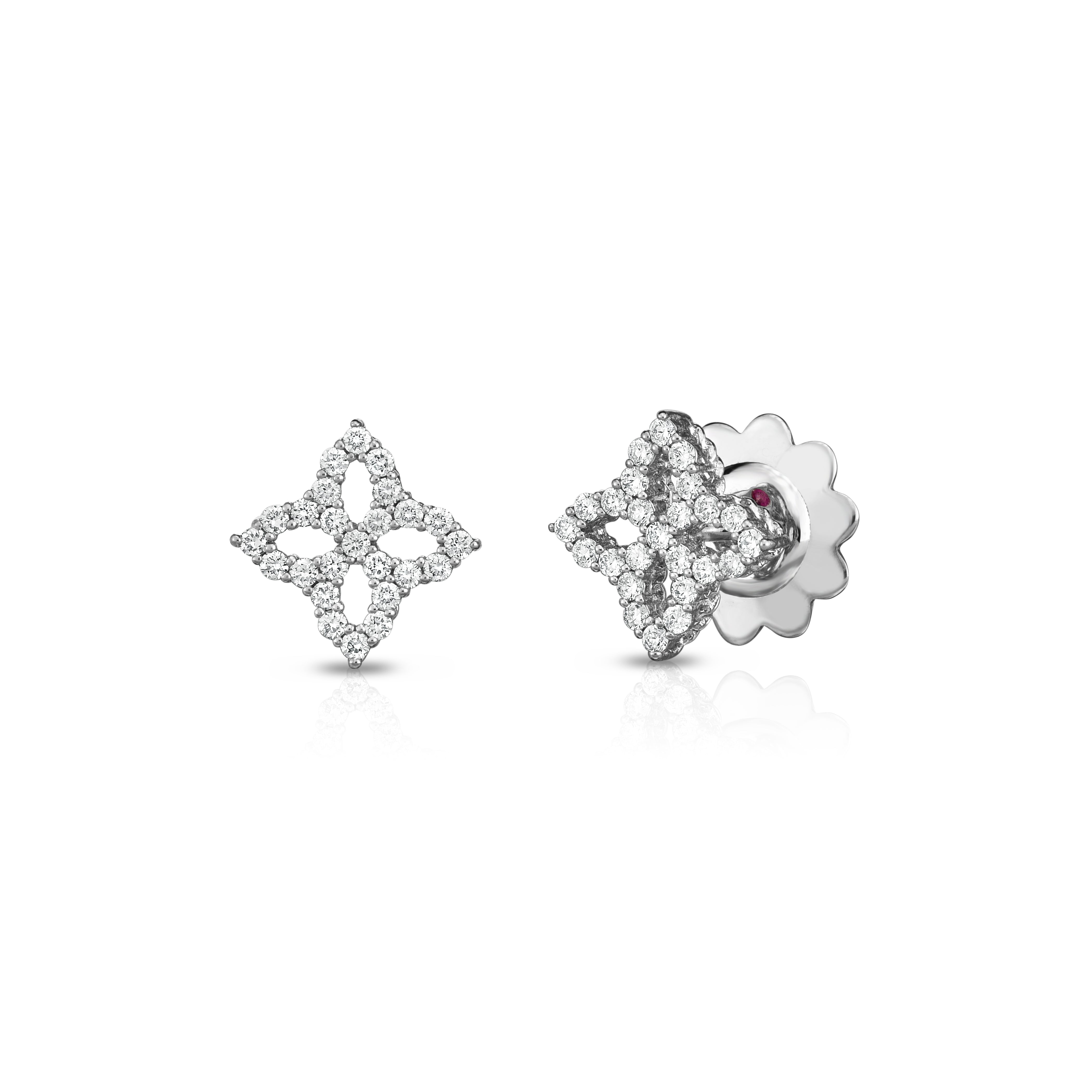 18K WHITE GOLD DIAMOND PRINCESS SMALL OUTLINE STUD EARRINGS