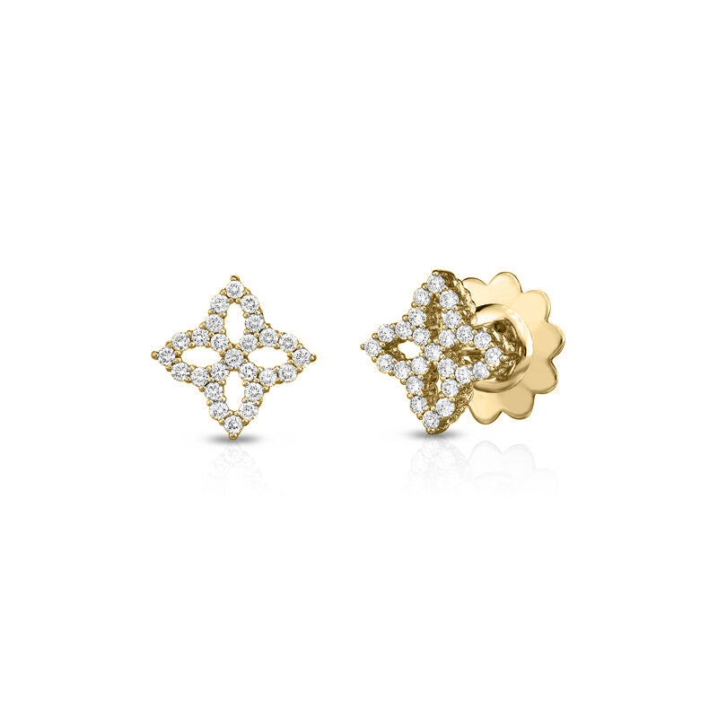 18K YELLOW GOLD DIAMOND PRINCESS SMALL OUTLINE STUD EARRINGS