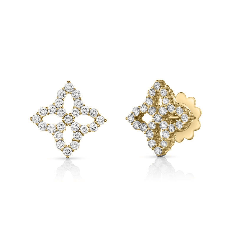 18K YELLOW GOLD DIAMOND PRINCESS MEDIUM OUTLINE STUD EARRINGS