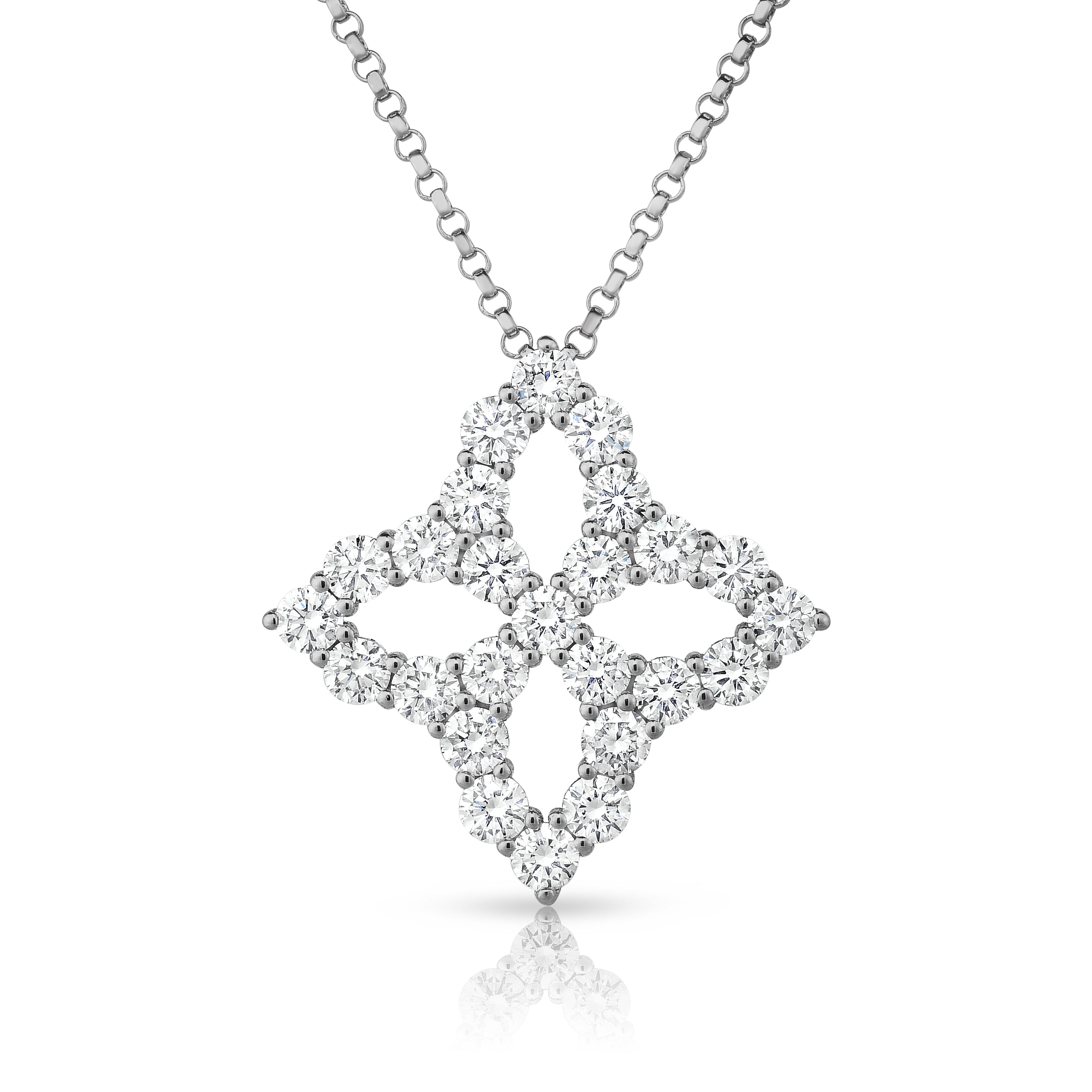 18K WHITE GOLD DIAMOND PRINCESS LARGE OUTLINE NECKLACE