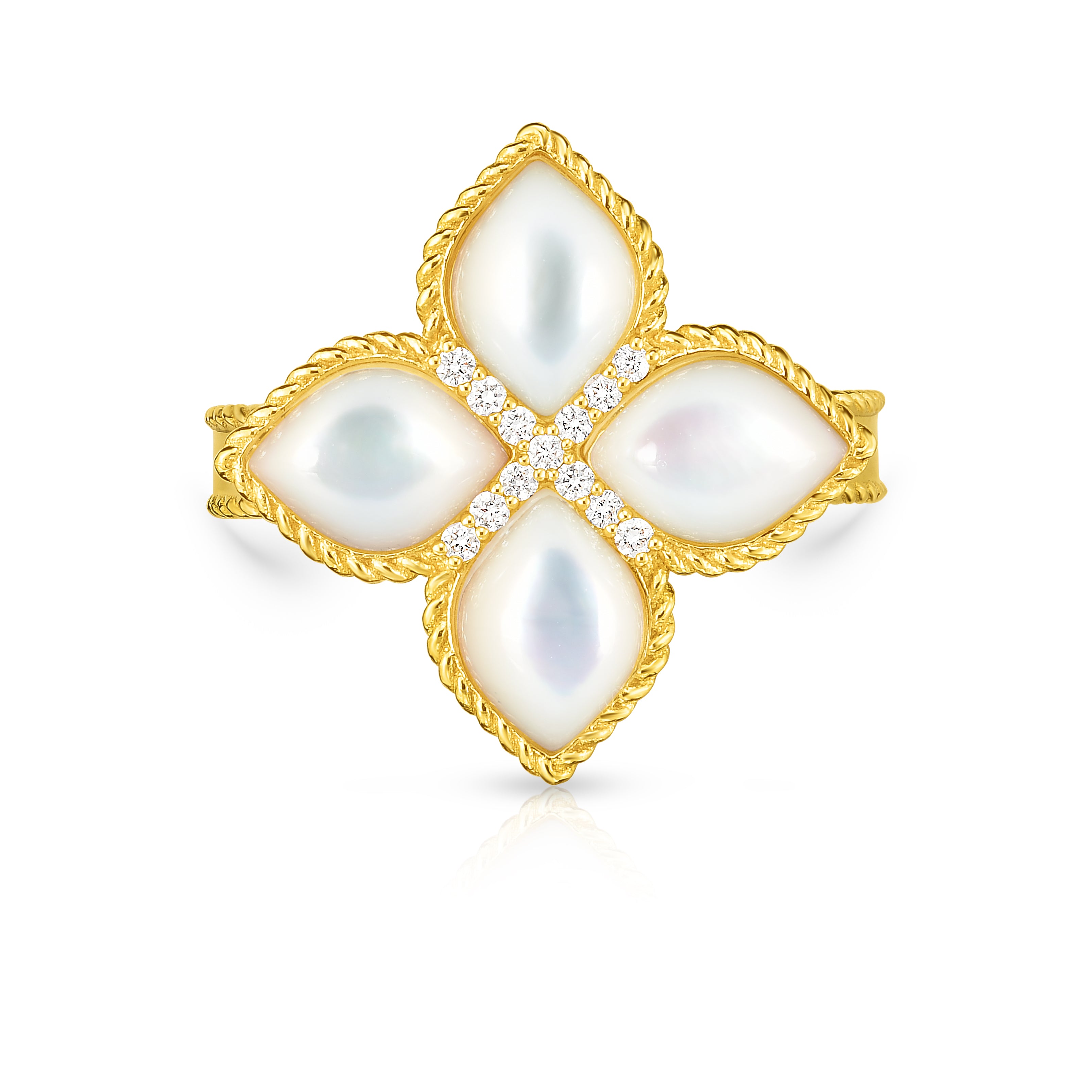 18K YELLOW GOLD VENETIAN PRINCESS LARGE DIAMOND & MOTHER OF PEARL FLOWER RING