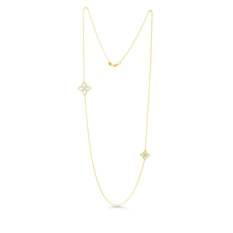 18K YELLOW GOLD VENETIAN PRINCESS DIAMOND & MOTHER OF PEARL FLOWER LONG NECKLACE