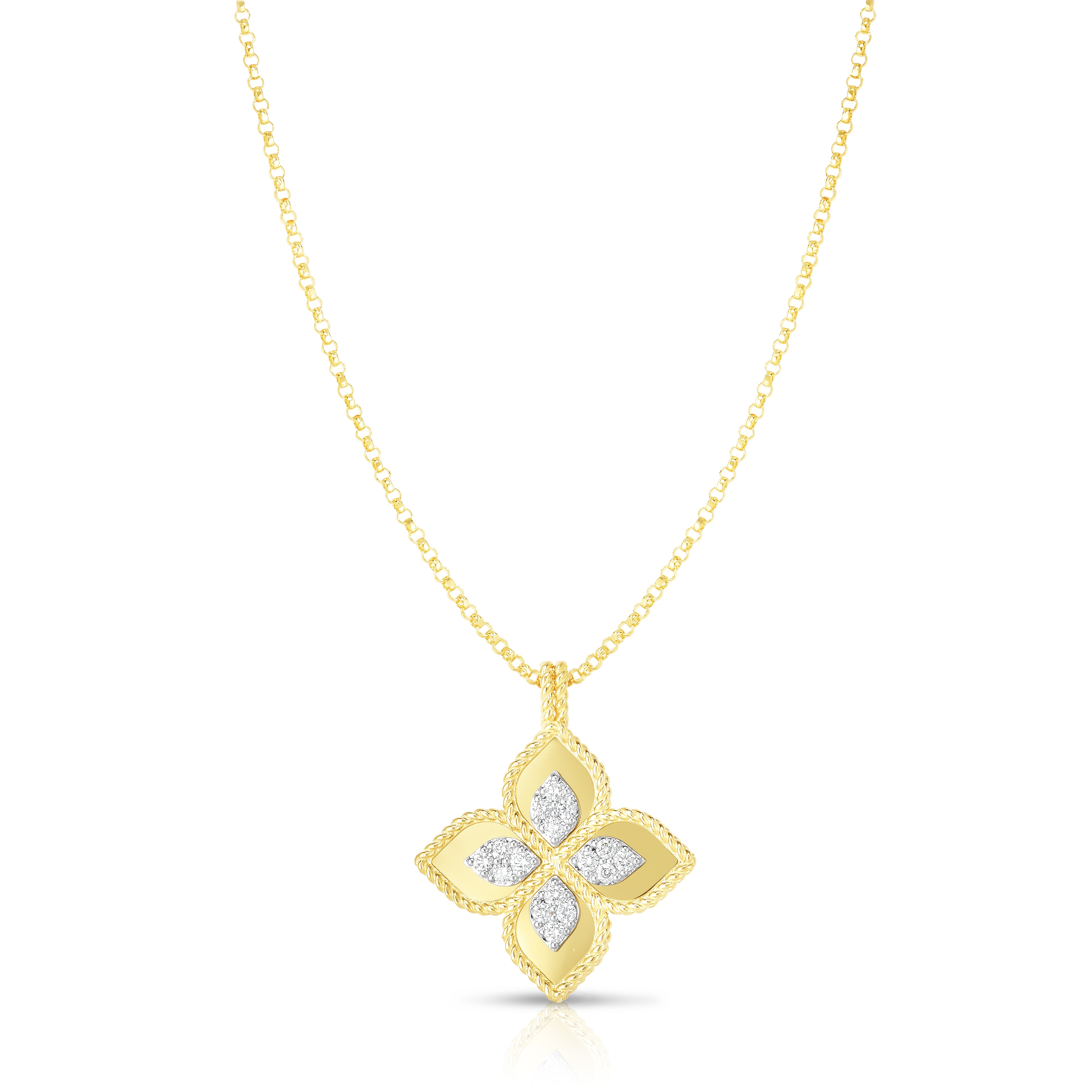 18K YELLOW/WHITE GOLD VENETIAN PRINCESS DIAMOND MEDIUM FLOWER NECKLACE