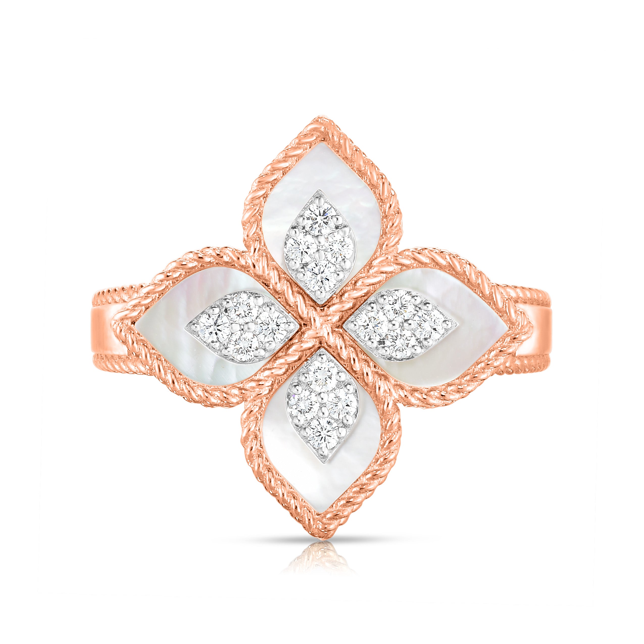 18K ROSE/WHITE GOLD VENETIAN PRINCESS DIAMOND & MOTHER OF PEARL FLOWER RING