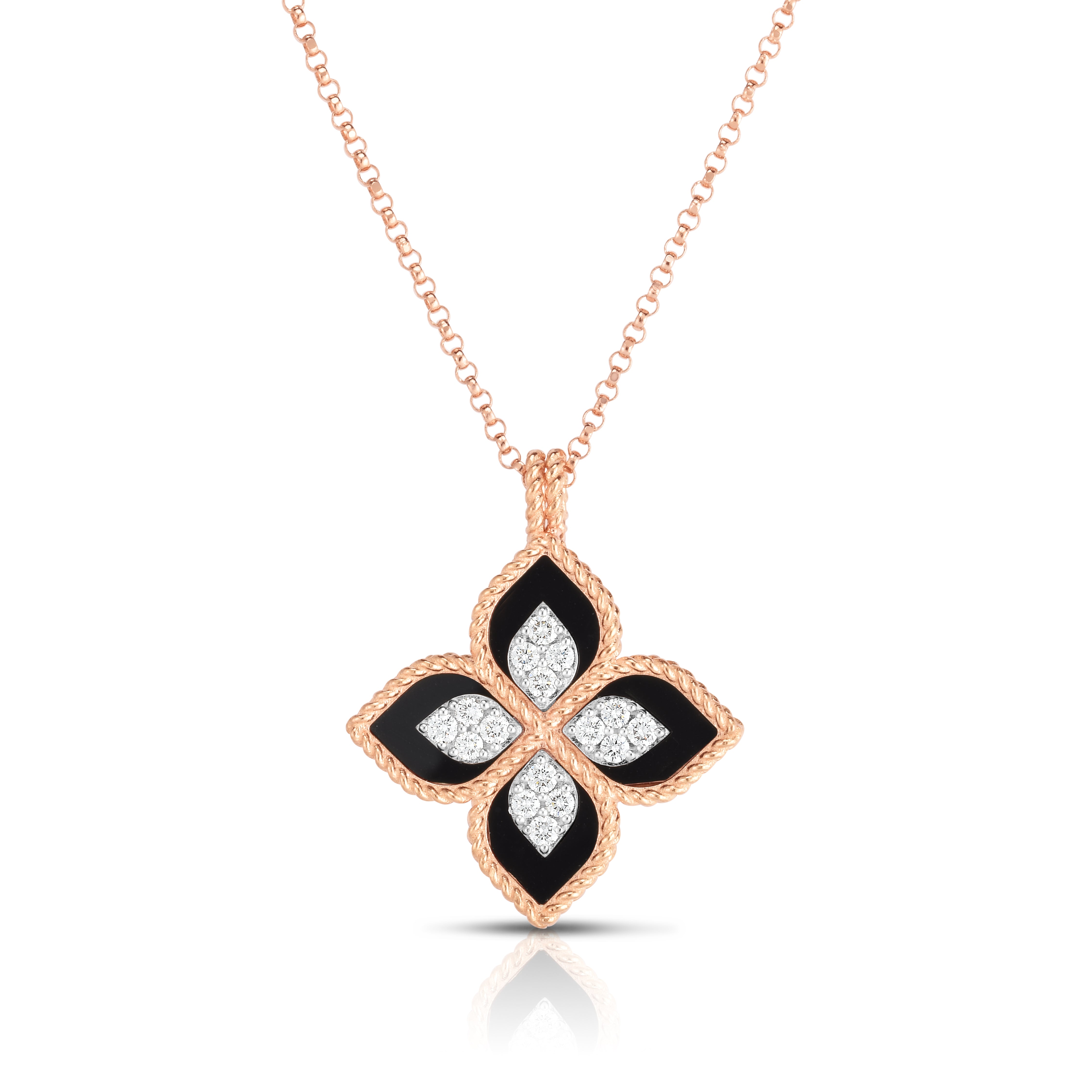 18K ROSE/WHITE GOLD VENETIAN PRINCESS DIAMOND & BLACK JADE FLOWER NECKLACE