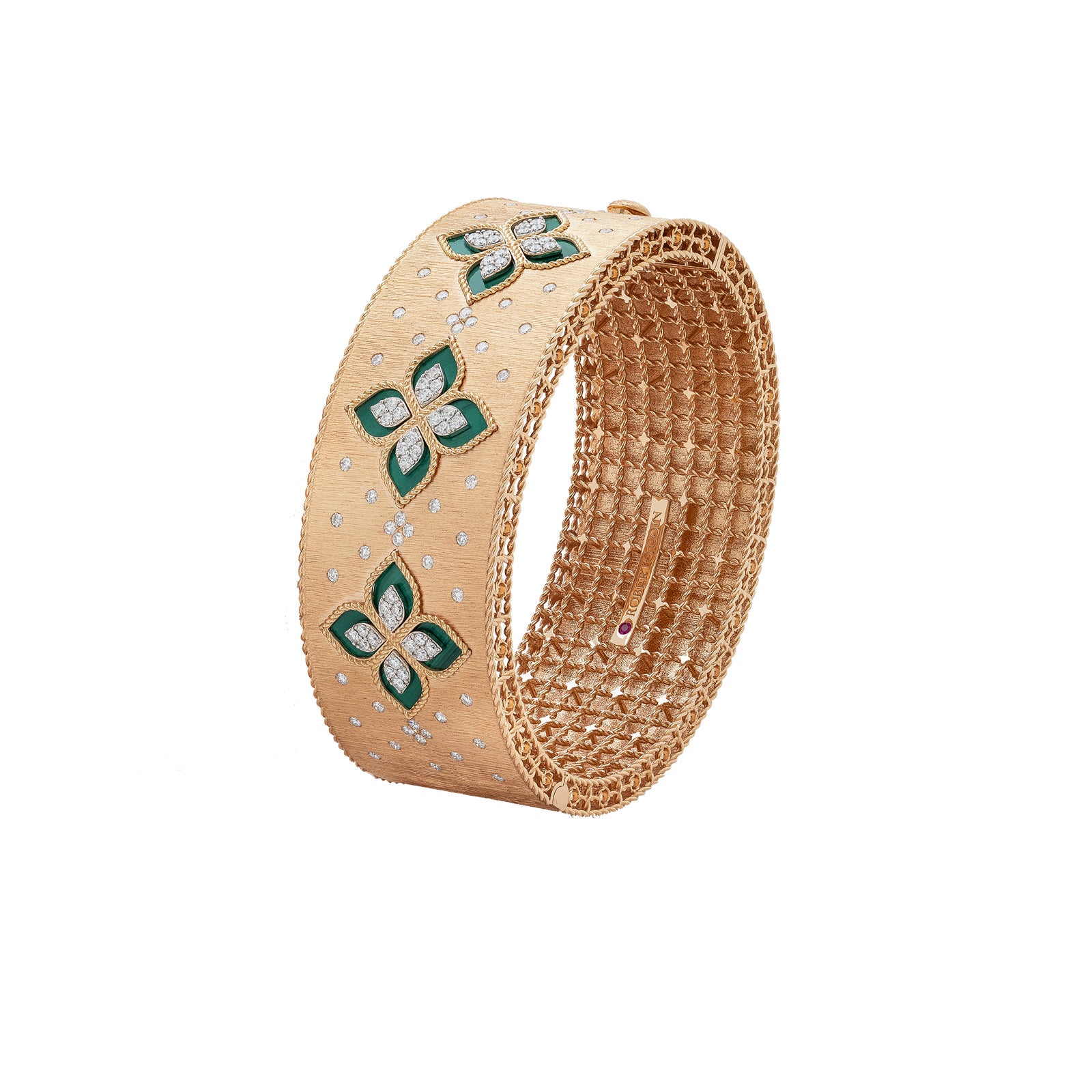 18K ROSE/WHITE GOLD VENETIAN PRINCESS DIAMOND & MALACHITE WIDE BANGLE