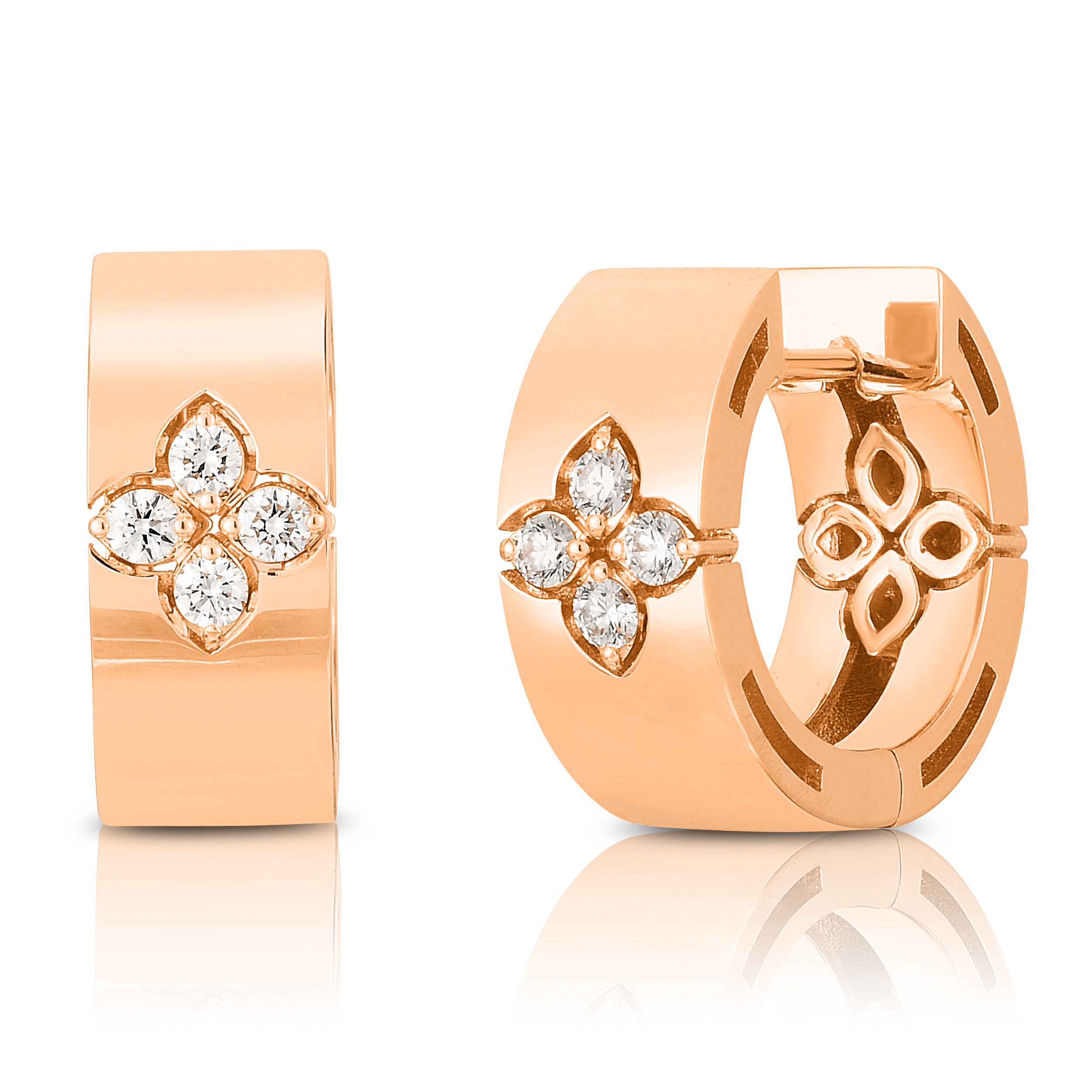 18K ROSE GOLD LOVE IN VERONA WIDE DIAMOND HOOP EARRINGS