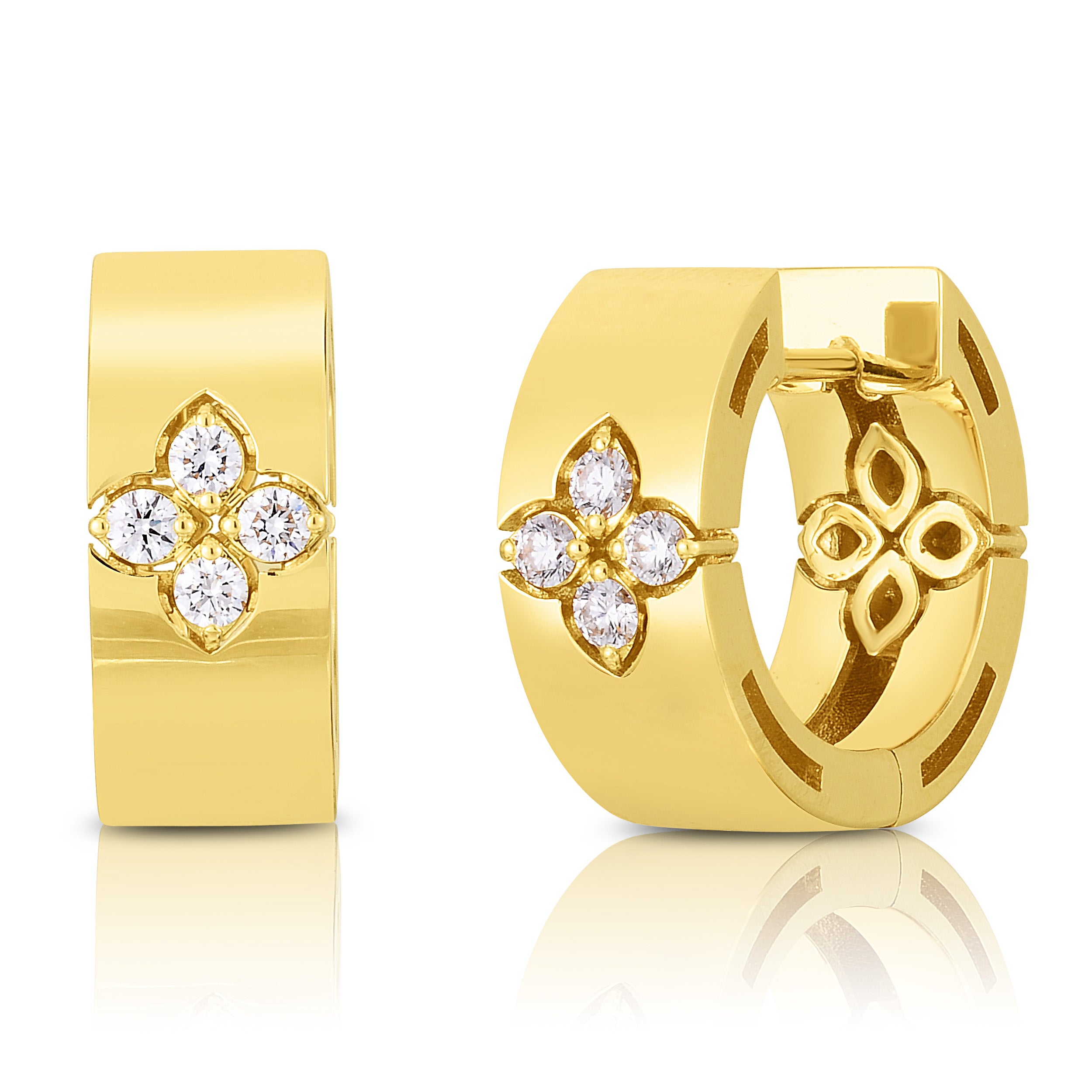 18K YELLOW GOLD LOVE IN VERONA WIDE DIAMOND HOOP EARRINGS
