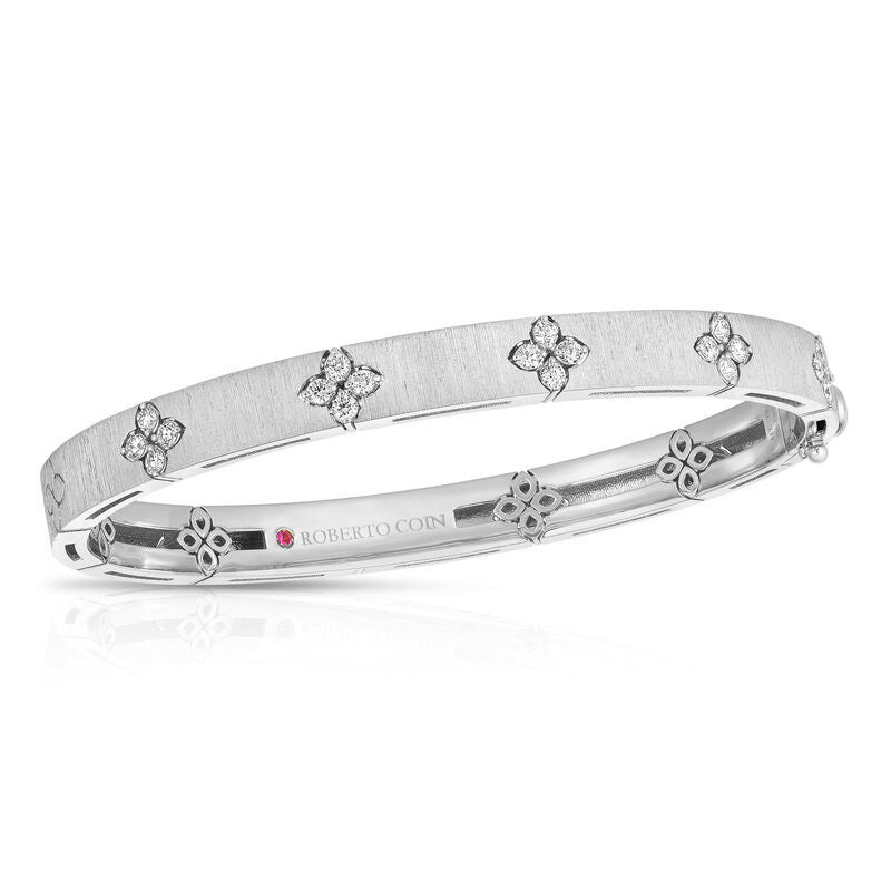 18K WHITE GOLD LOVE IN VERONA WIDE DIAMOND & SATIN FINISH BANGLE