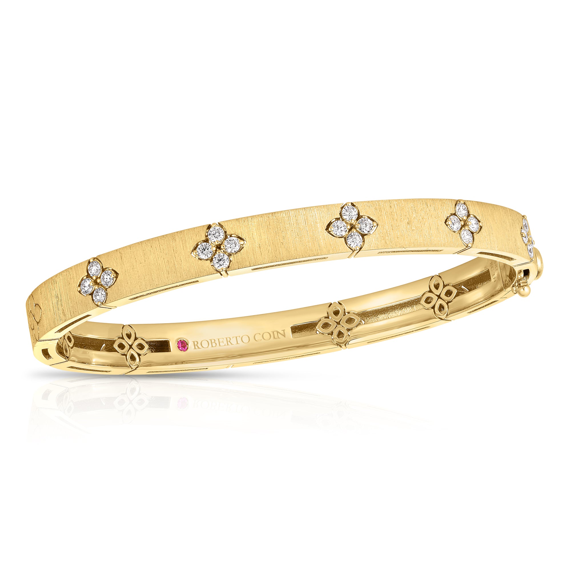 18K YELLOW GOLD LOVE IN VERONA WIDE DIAMOND & SATIN FINISH BANGLE