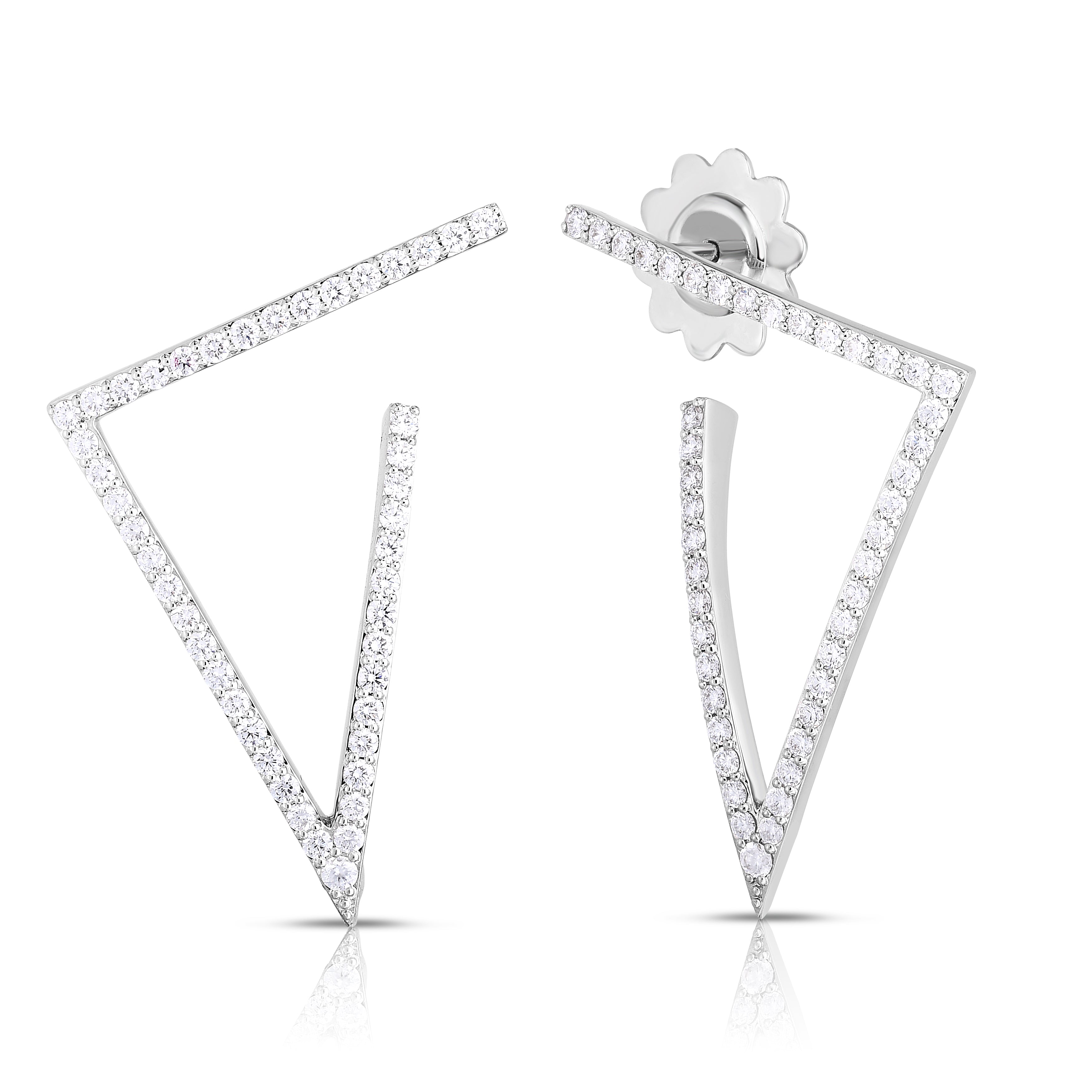 18K WHITE GOLD DIAMOND CLASSIC MEDIUM PAVE TRIANGLE EARRINGS
