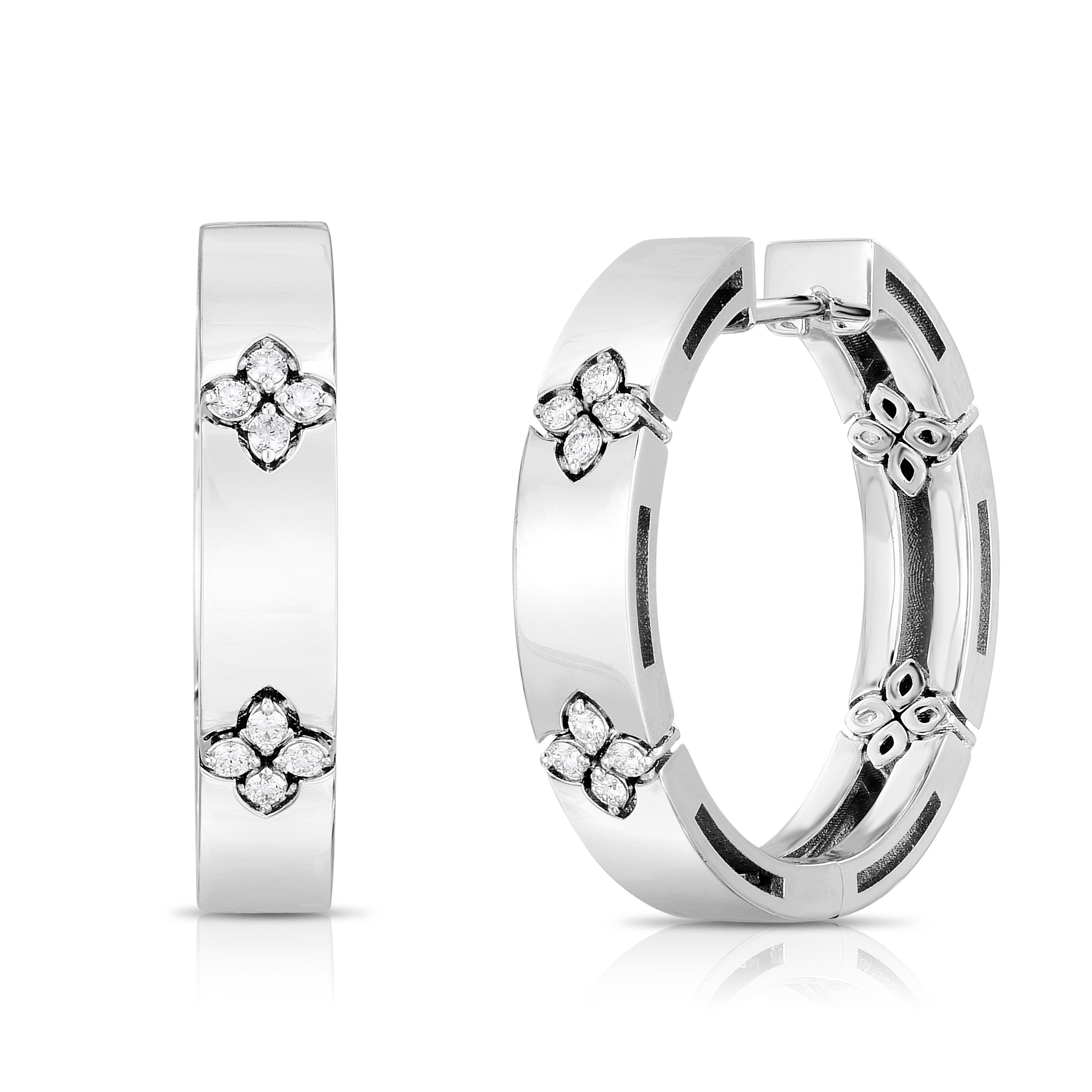18K WHITE GOLD LOVE IN VERONA LARGE DIAMOND FLOWER HOOP EARRINGS