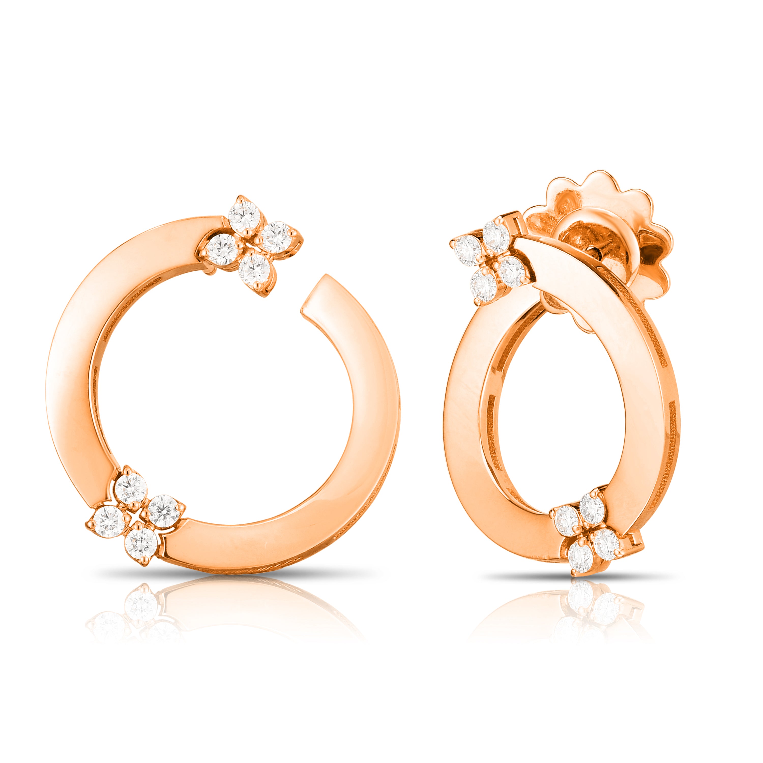 18K ROSE GOLD LOVE IN VERONA CIRCLE OF LIFE DIAMOND FLOWERS EARRINGS