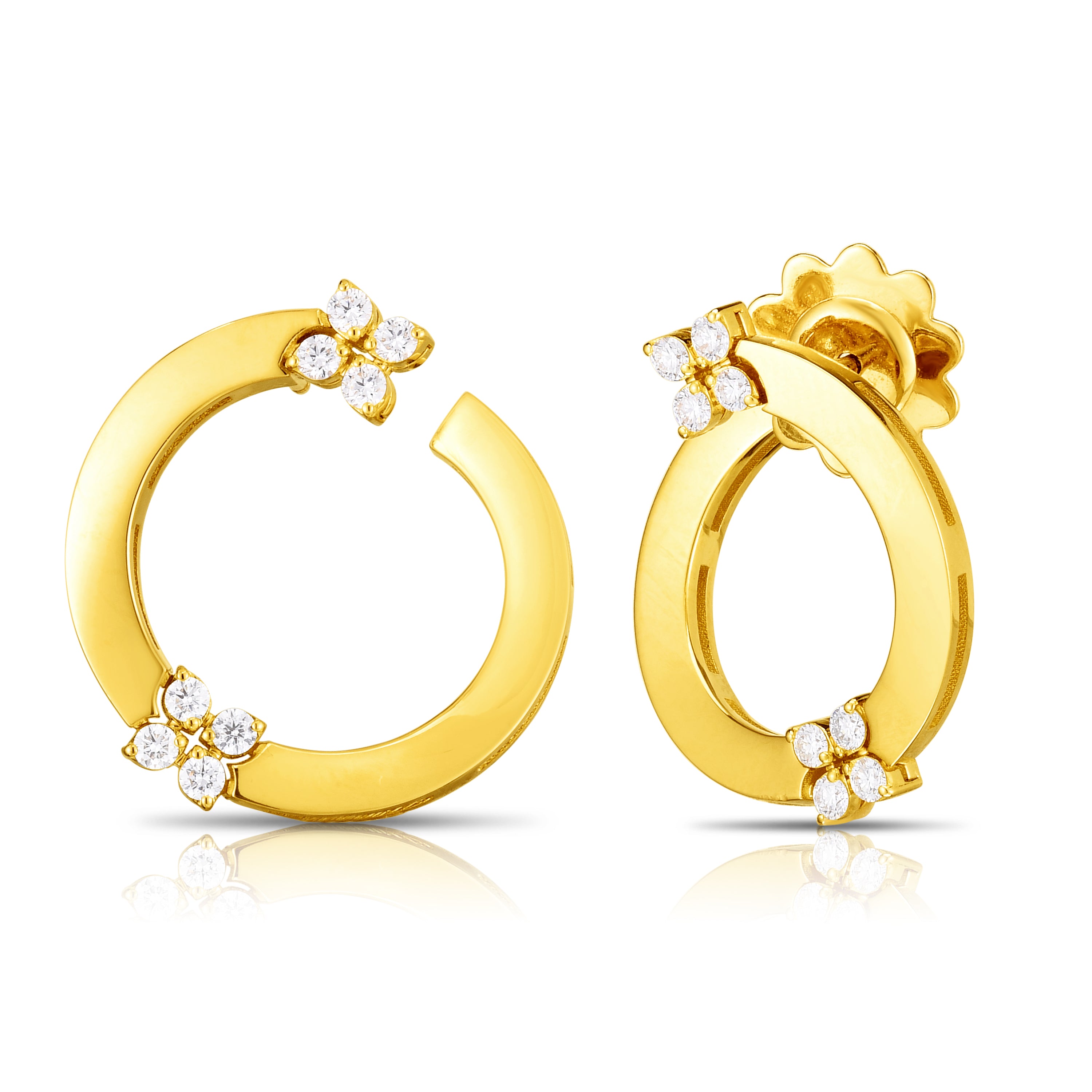 18K YELLOW GOLD LOVE IN VERONA CIRCLE OF LIFE DIAMOND FLOWERS EARRINGS
