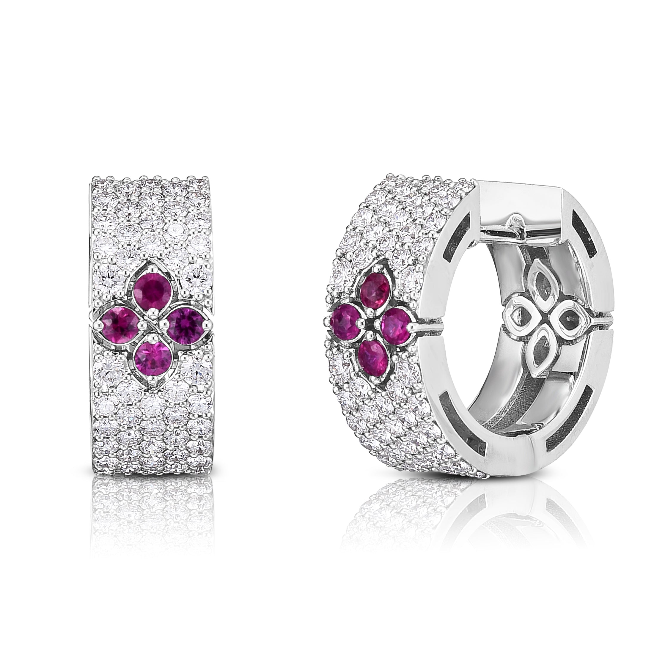 18K WHITE GOLD LOVE IN VERONA PAVE DIAMOND & RUBY SMALL HOOP EARRINGS