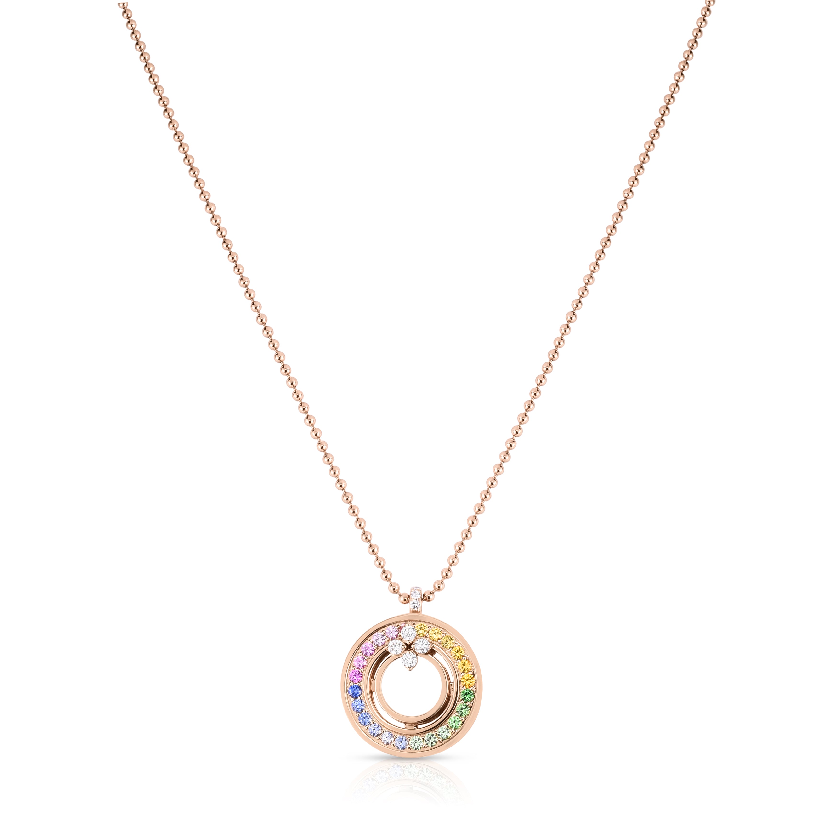 18K ROSE GOLD LOVE IN VERONA RAINBOW DISC NECKLACE