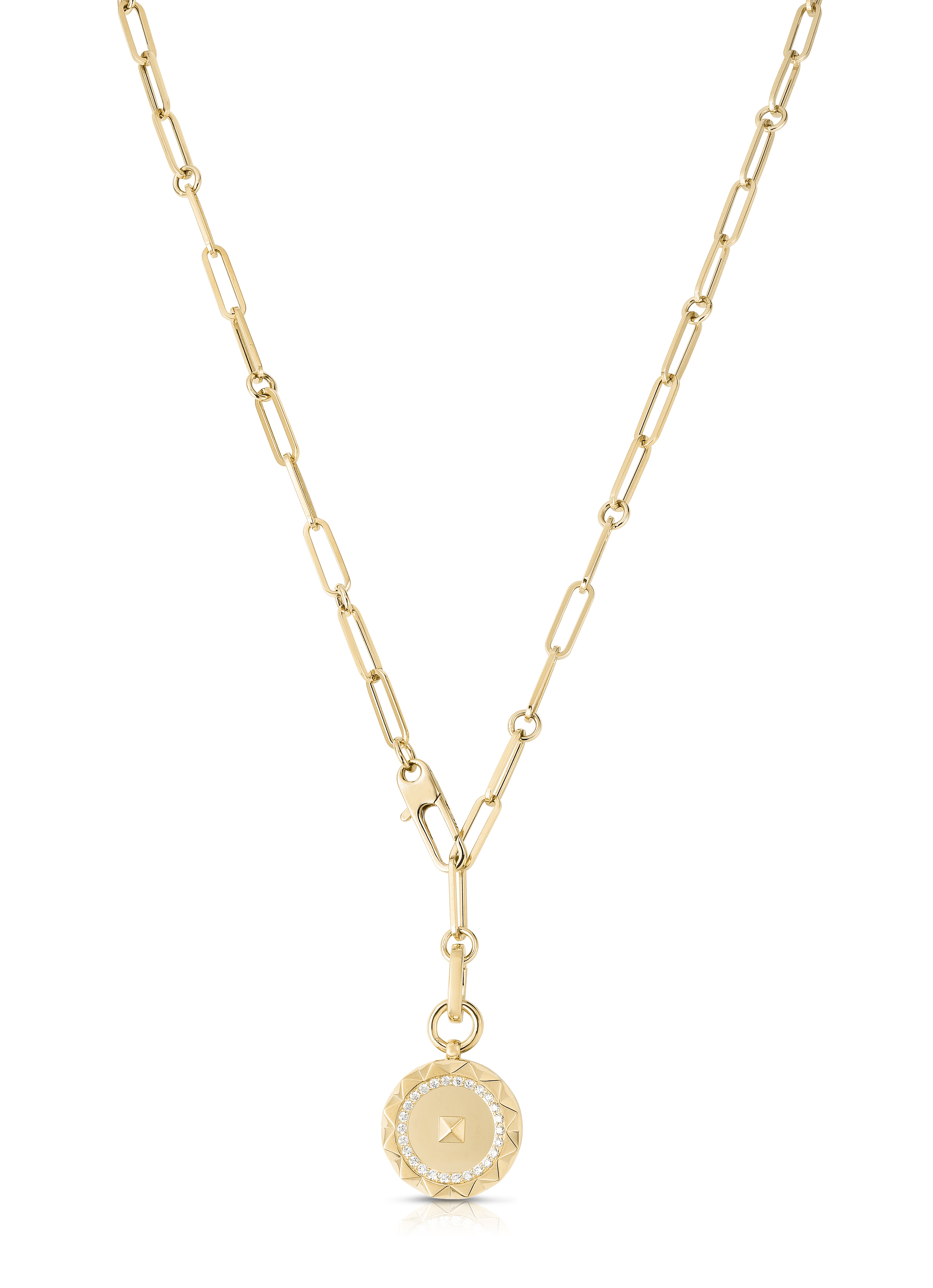18K YELLOW GOLD OBELISCO SMALL DIAMOND MEDALLION NECKLACE