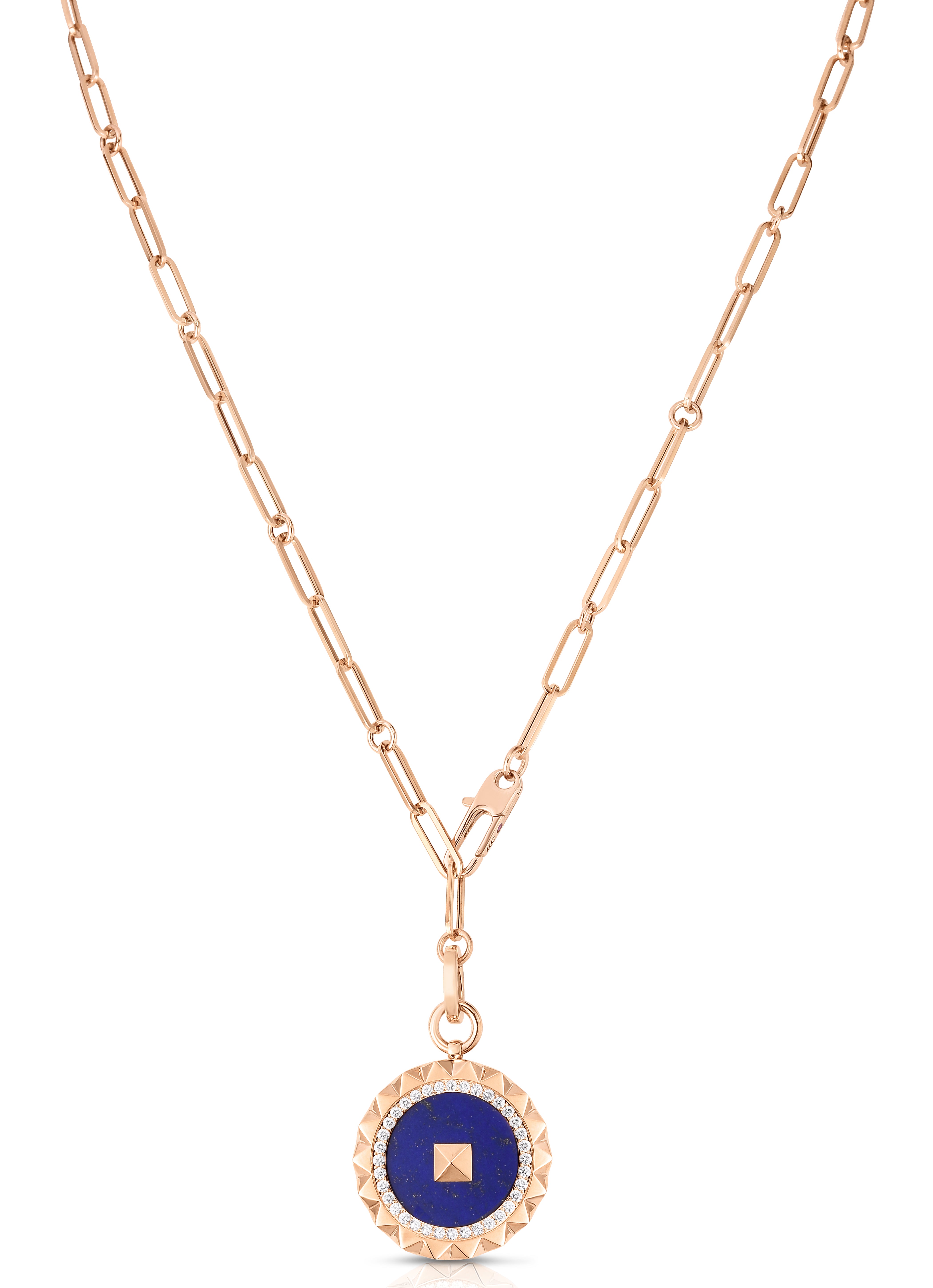 18K ROSE GOLD OBELISCO LARGE DIAMOND & BLUE LAPIS MEDALLION NECKLACE