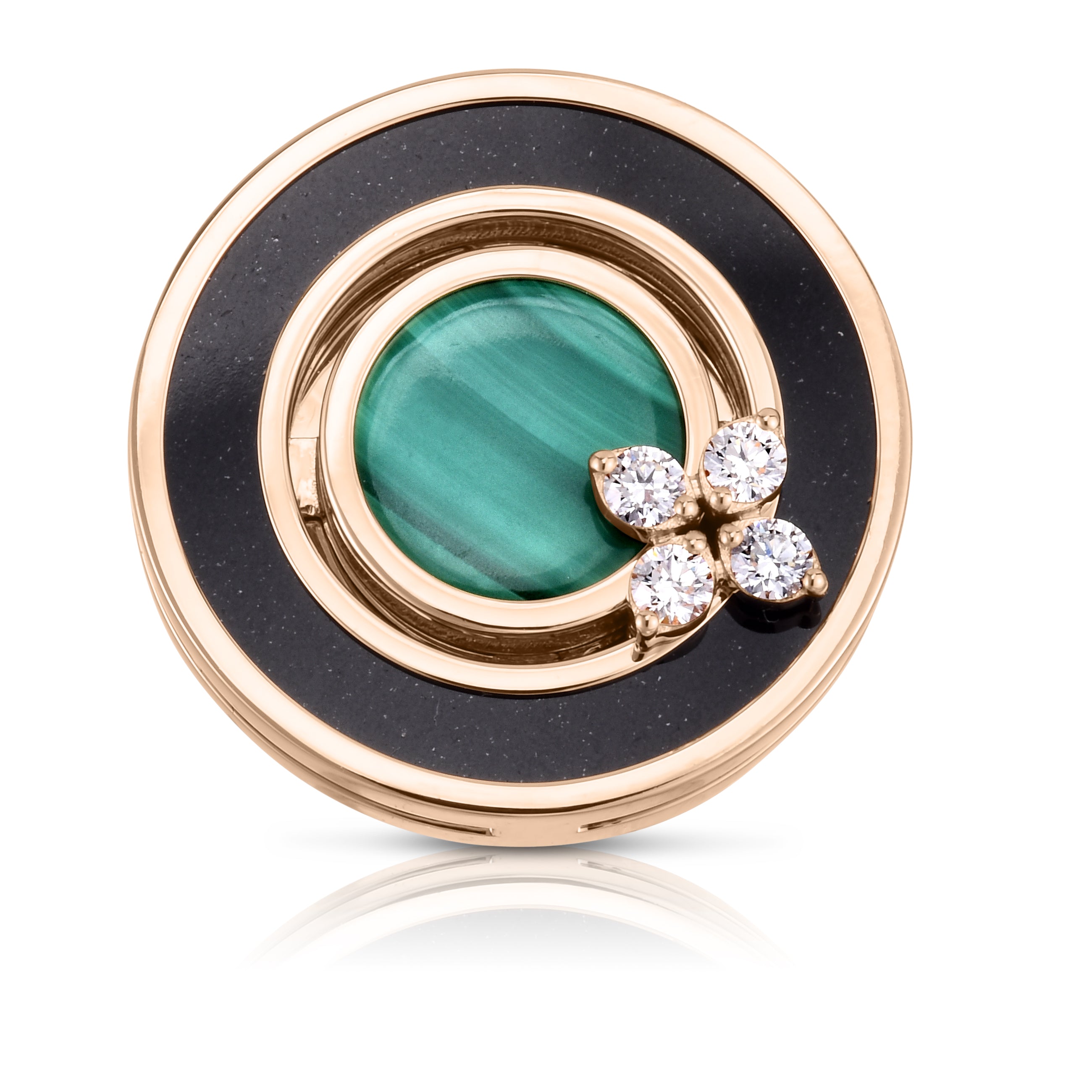 18K ROSE GOLD LOVE IN VERONA DIAMOND, BLACK JADE, & MALACHITE MEDALLION RING