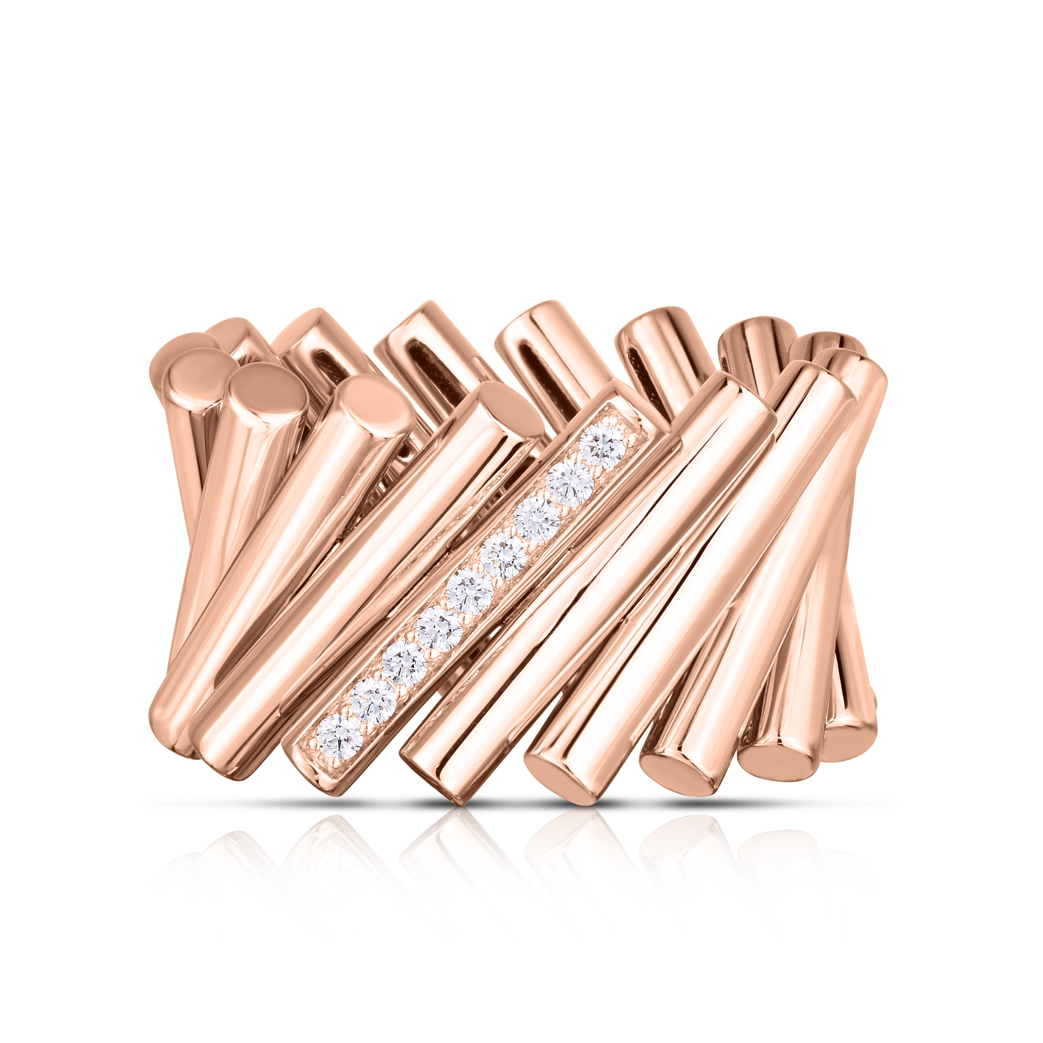 18K ROSE GOLD DOMINO DIAMOND ACCENT WIDE RING