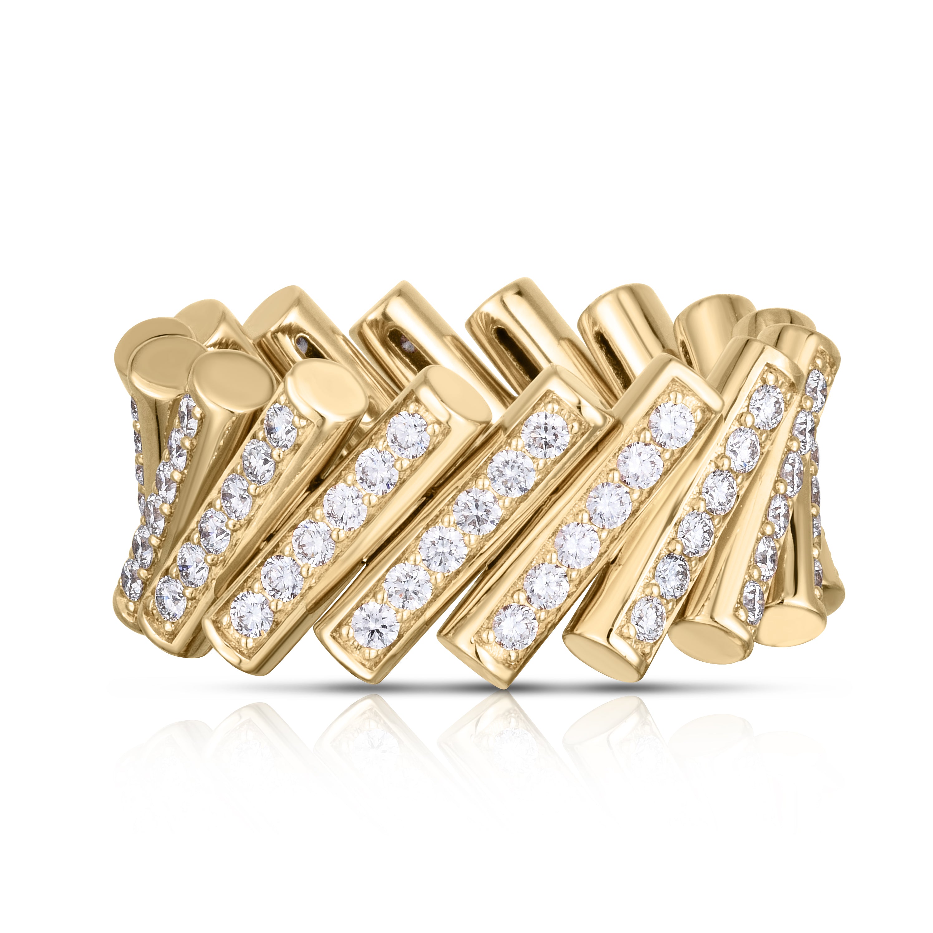 18K YELLOW GOLD DOMINO PAVE DIAMOND RING