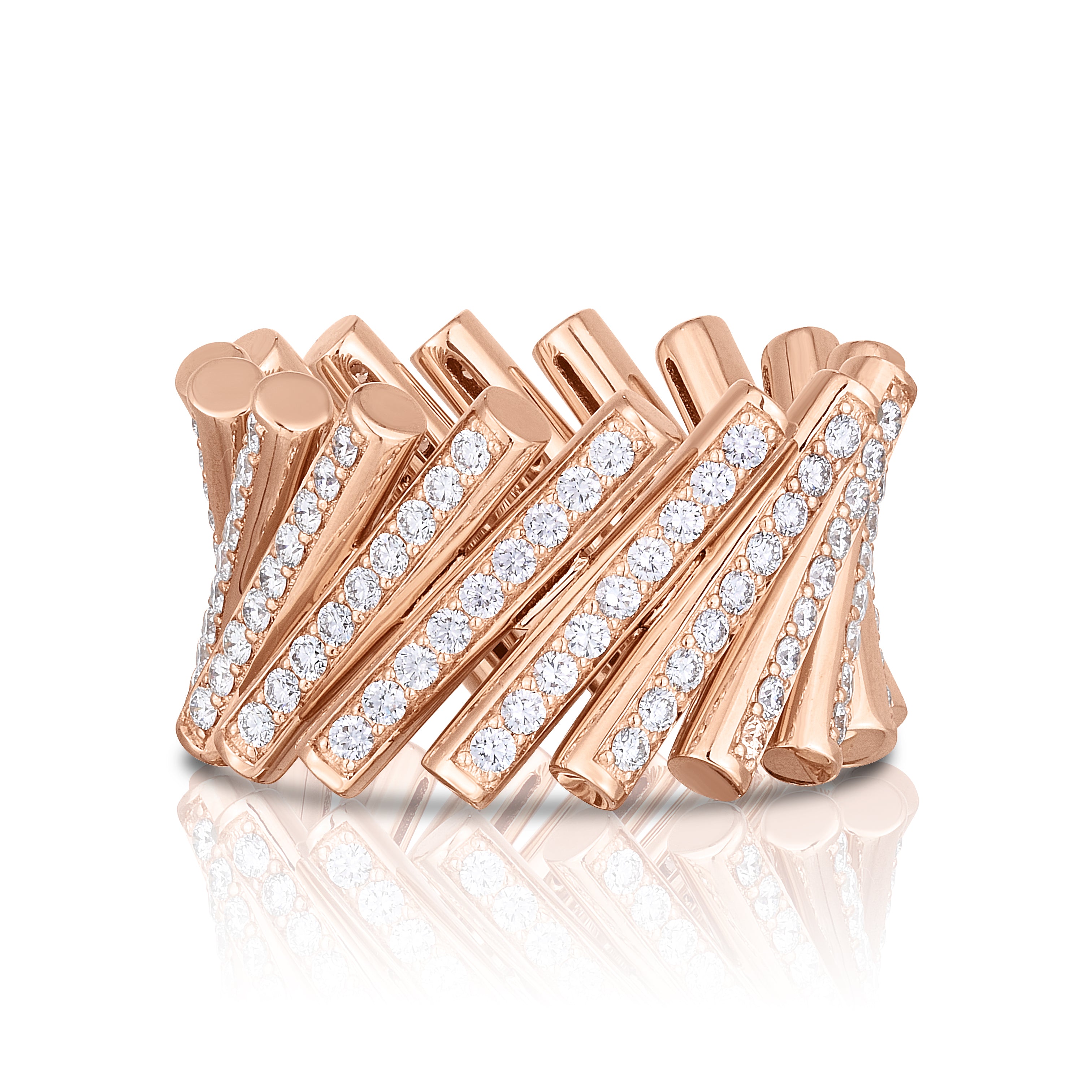 18K ROSE GOLD DOMINO WIDE PAVE DIAMOND RING