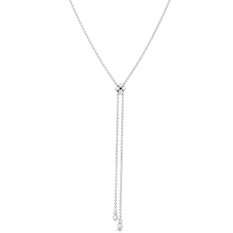 18K WHITE GOLD LOVE IN VERONA DIAMOND FLOWER ZIPPER LARIAT NECKLACE