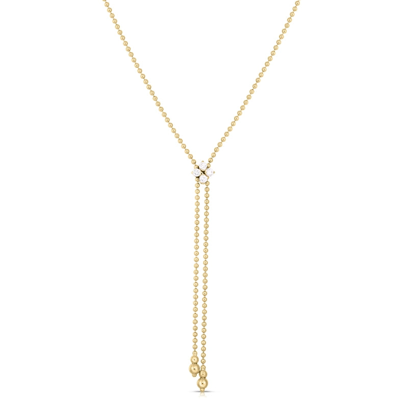 18K YELLOW GOLD LOVE IN VERONA DIAMOND FLOWER ZIPPER LARIAT NECKLACE