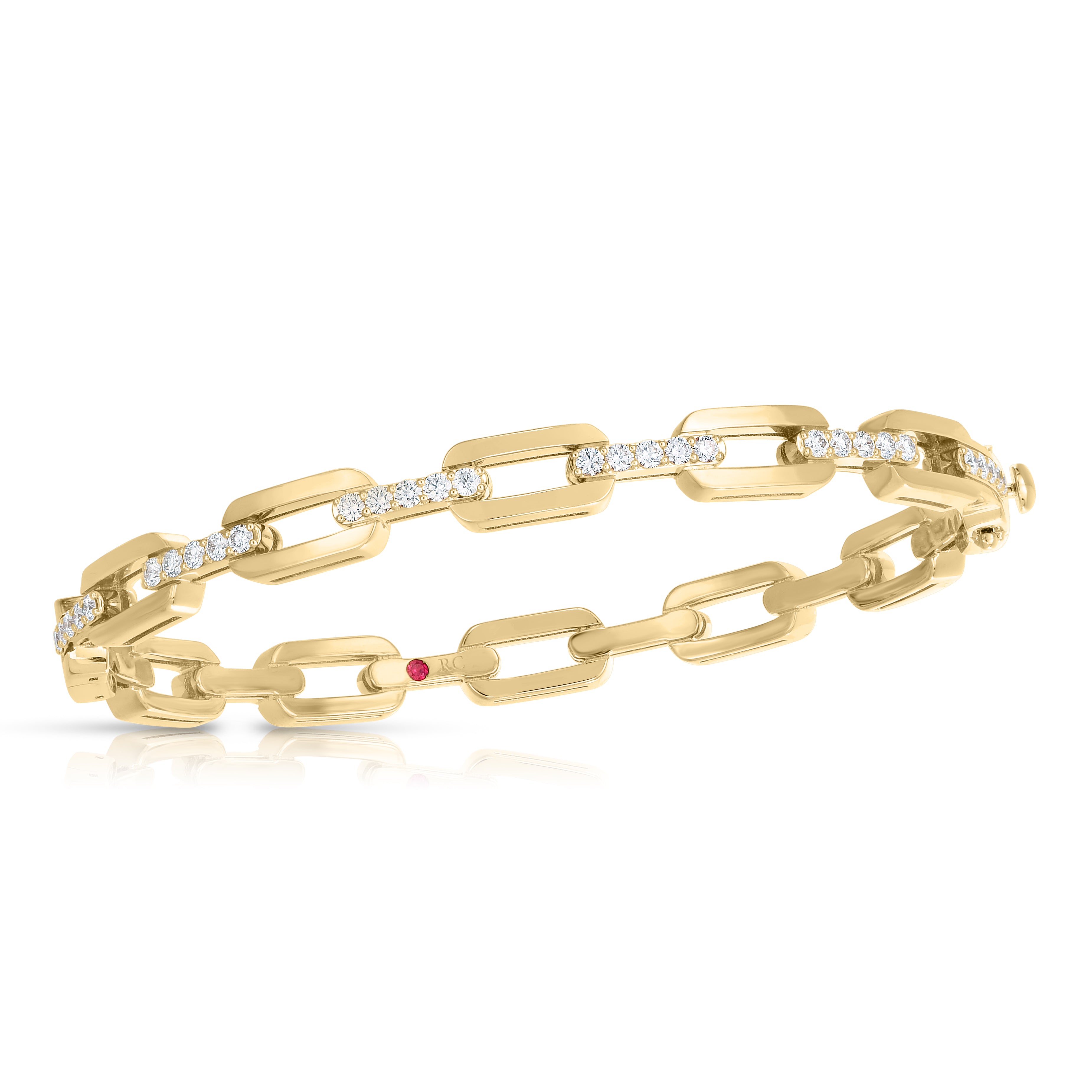 18K YELLOW GOLD NAVARRA HARD CHAIN LINK DIAMOND BANGLE