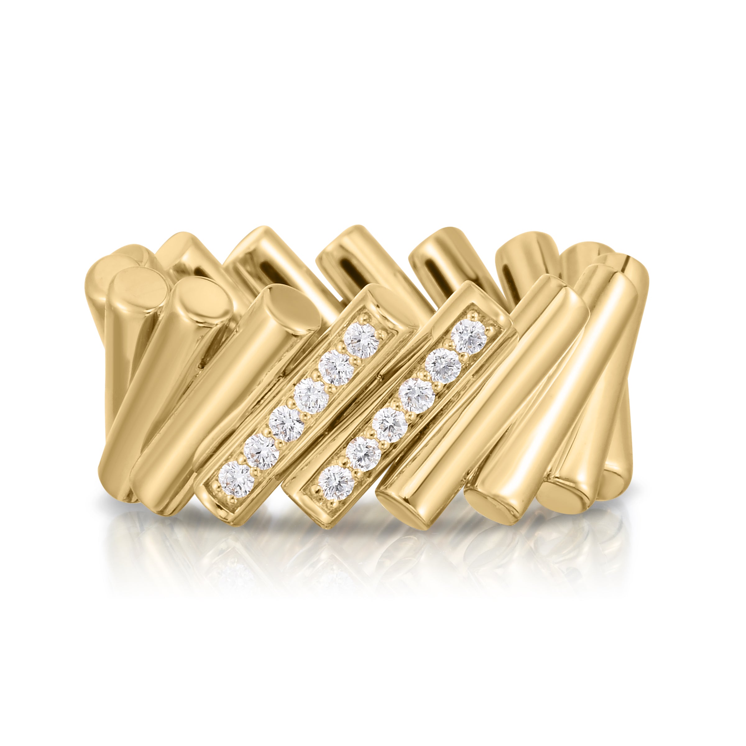 18K YELLOW/WHITE GOLD DOMINO DOUBLE DIAMOND ACCENT RING