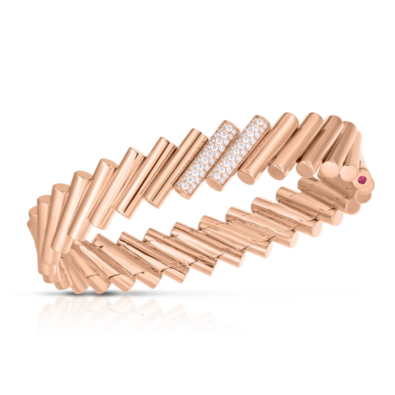 18K ROSE GOLD DOMINO DOUBLE DIAMOND ACCENT MEDIUM BANGLE