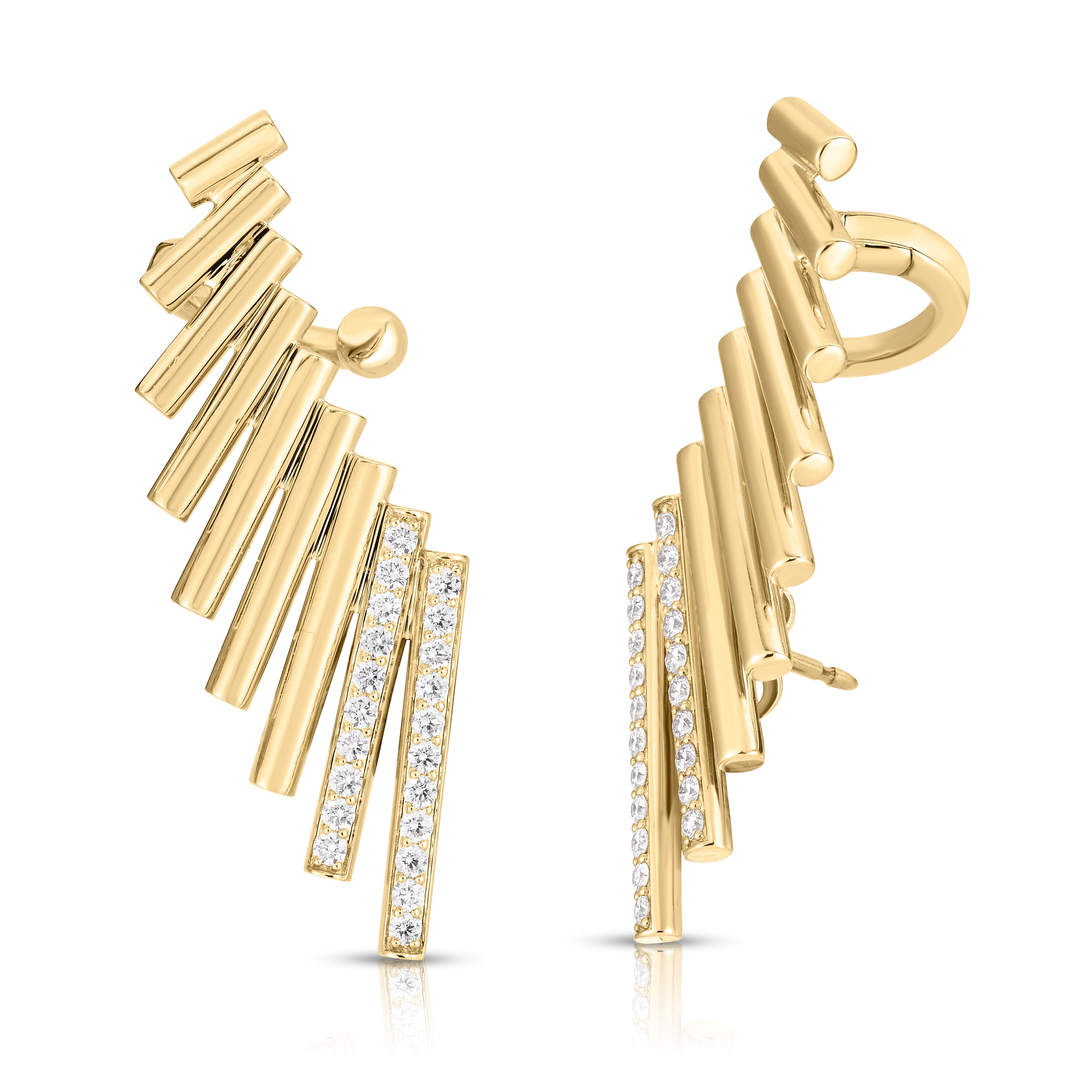18K YELLOW/WHITE GOLD DOMINO DIAMOND RISE EARRINGS