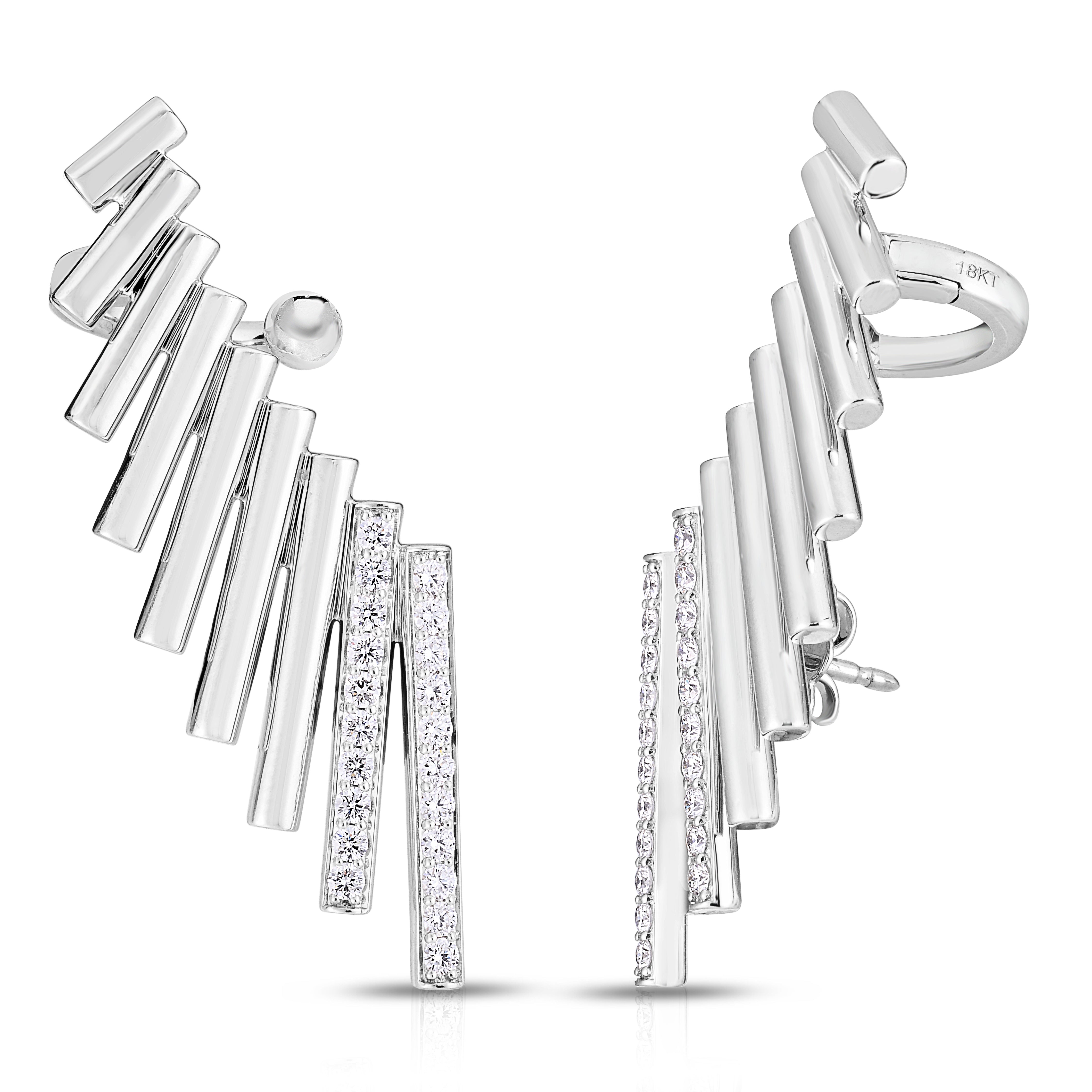 18K WHITE GOLD DOMINO DIAMOND RISE EARRINGS