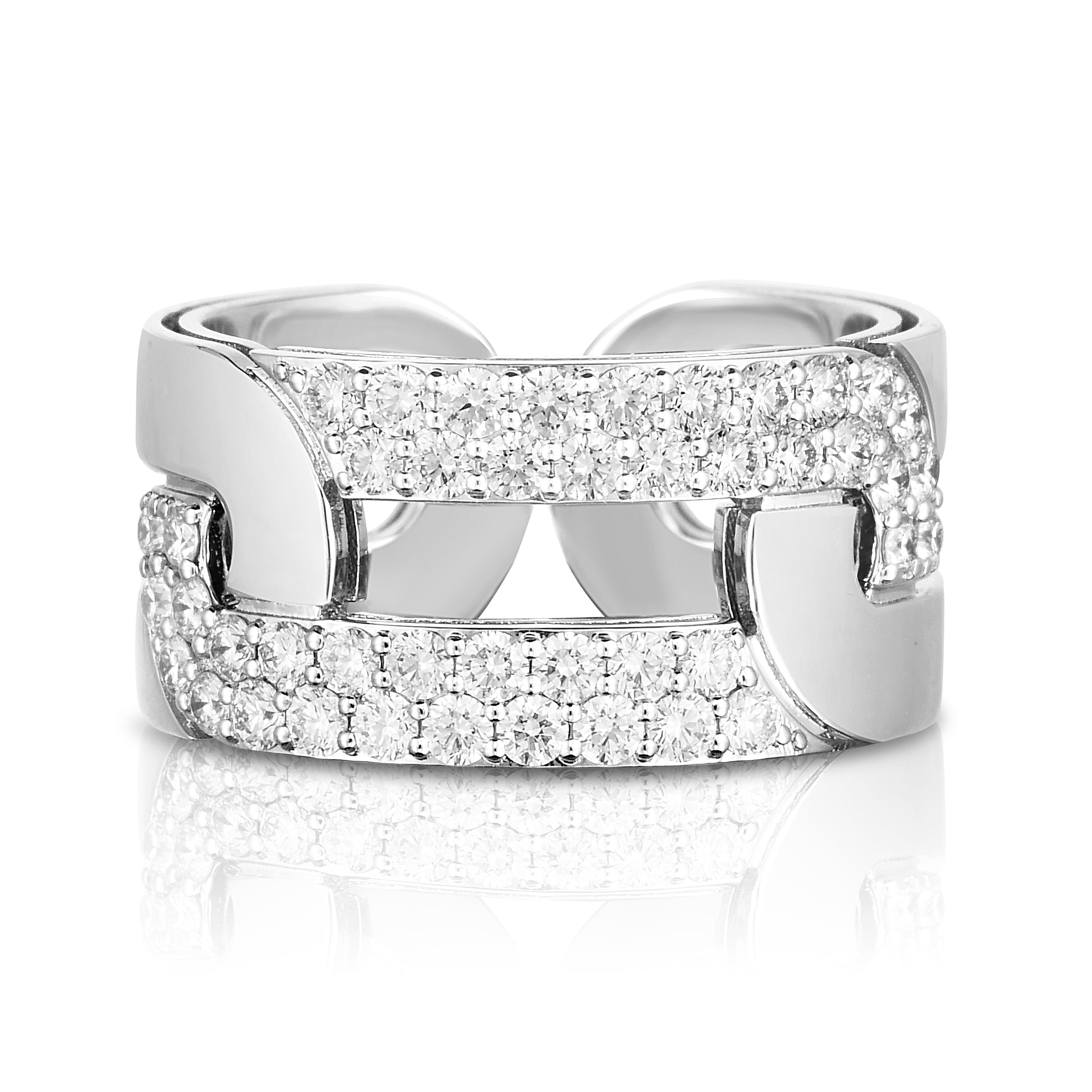 18K WHITE GOLD NAVARRA DIAMOND LINK WIDE RING