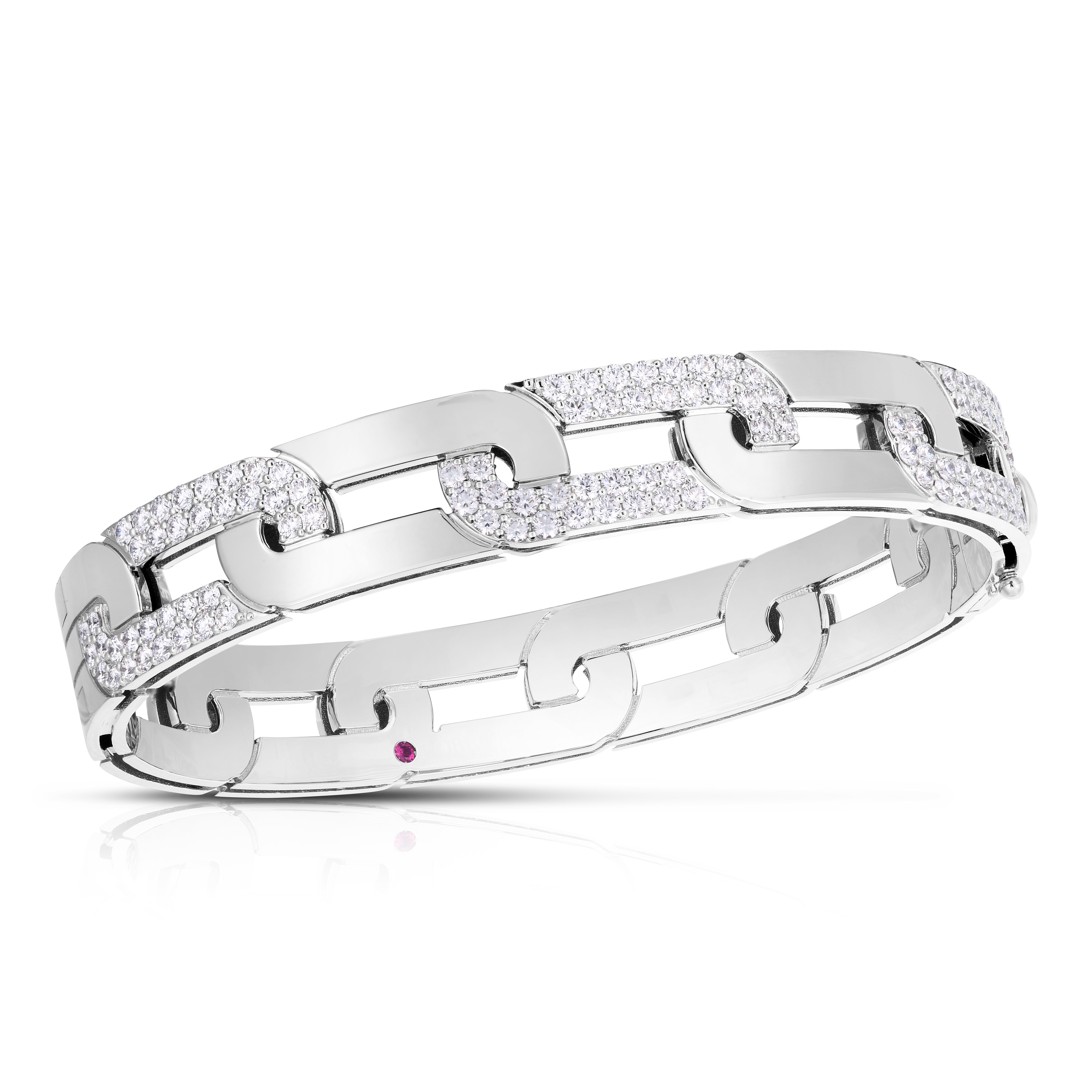 18K WHITE GOLD NAVARRA LARGE ALTERNATING DIAMOND LINK WIDE BANGLE
