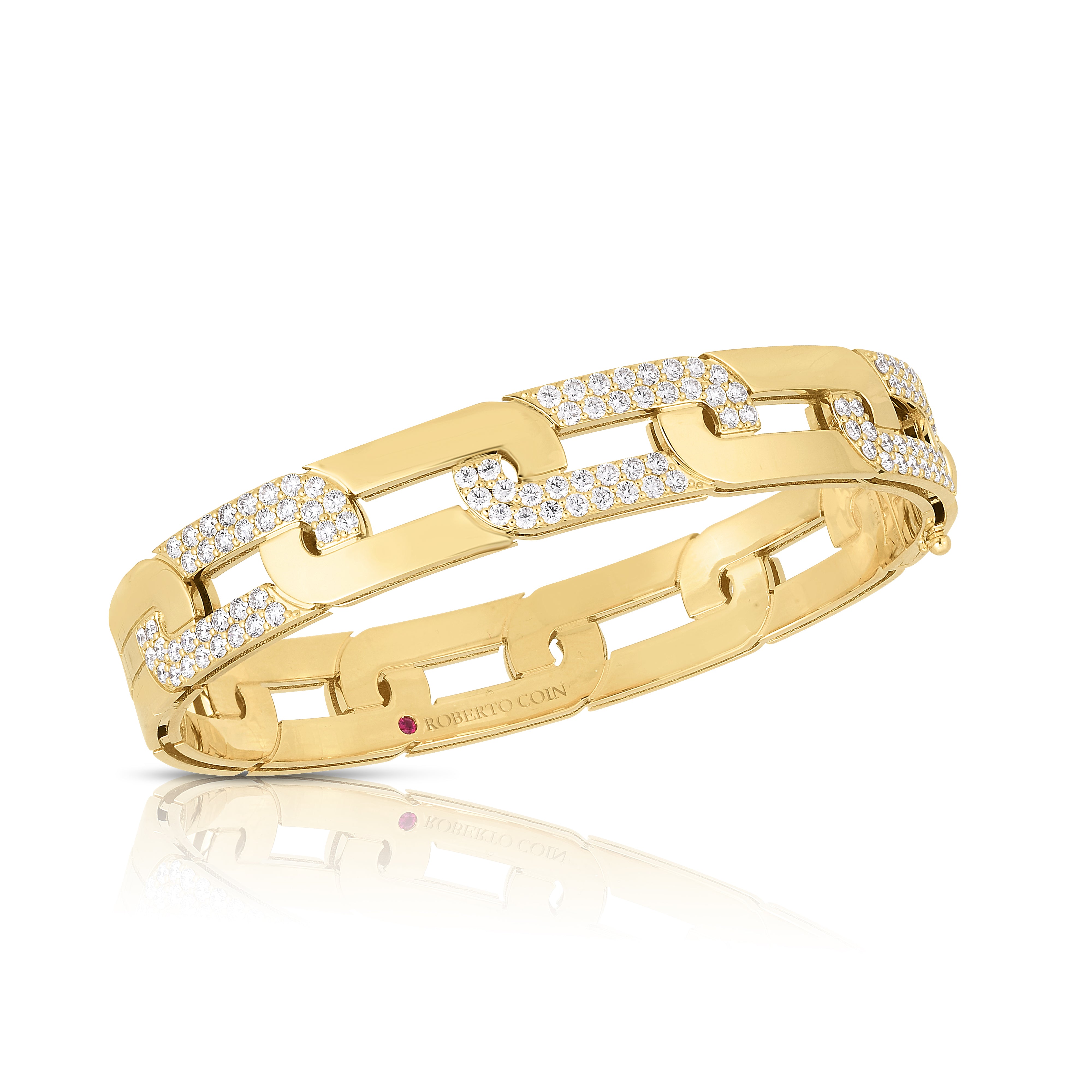 18K YELLOW GOLD NAVARRA LARGE ALTERNATING DIAMOND LINK WIDE BANGLE