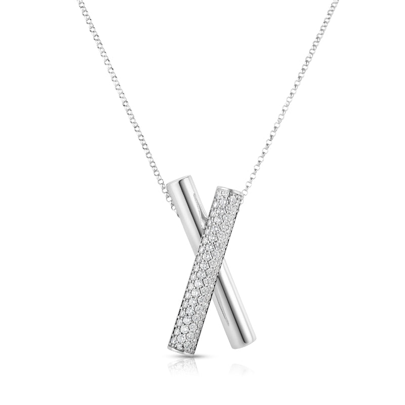 18K WHITE GOLD DOMINO DIAMOND CROSSOVER NECKLACE