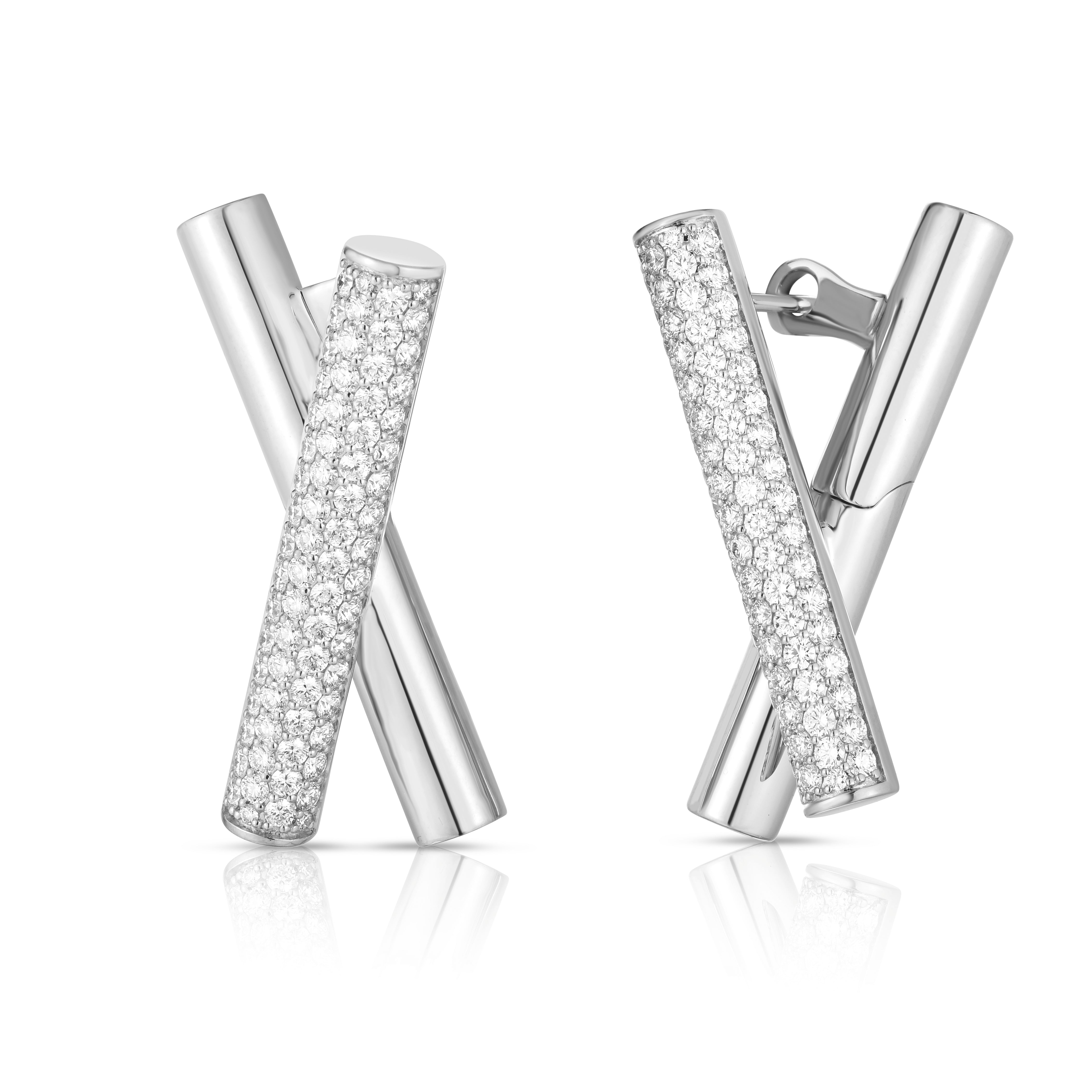 18K WHITE GOLD DOMINO DIAMOND CROSSOVER EARRINGS