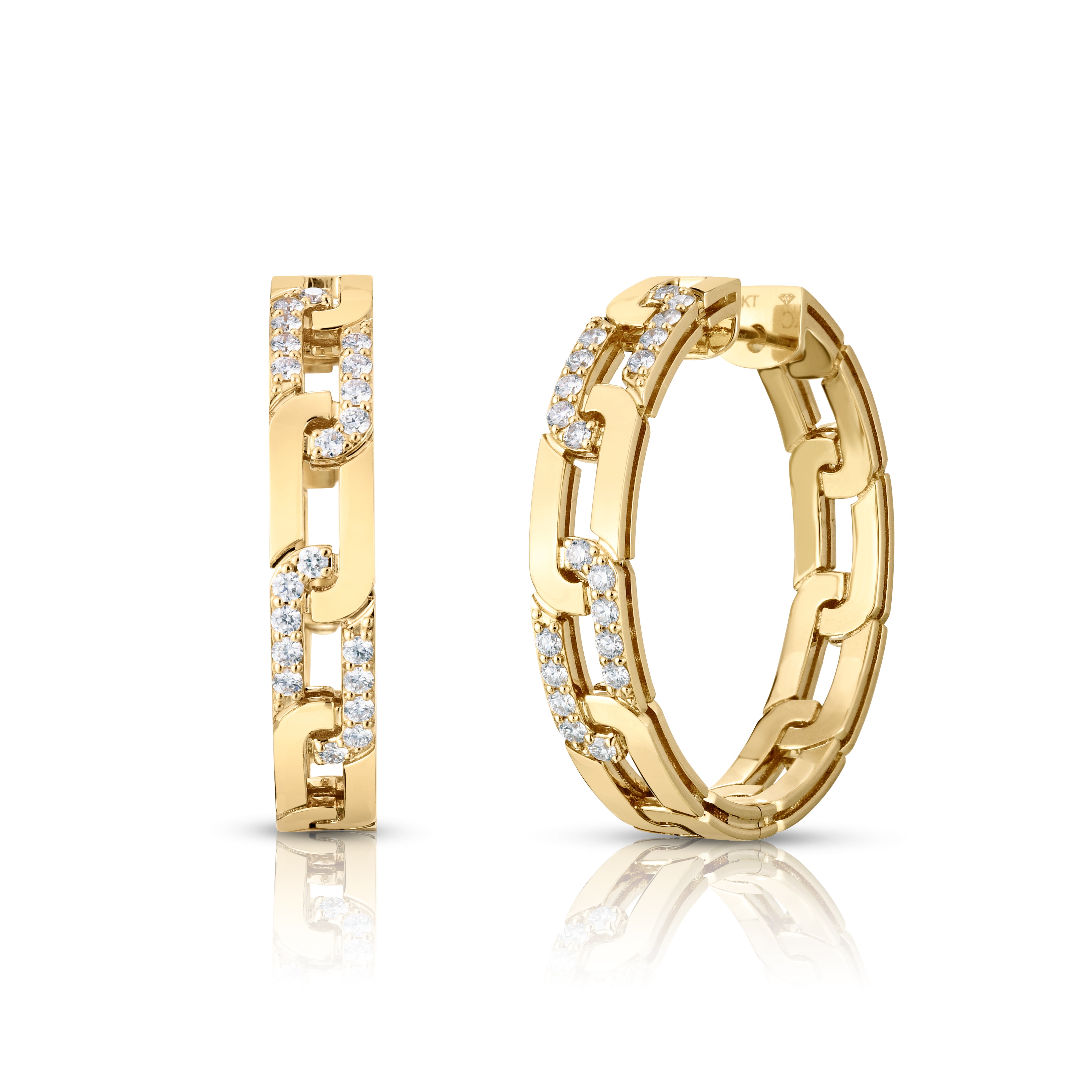 18K YELLOW GOLD NAVARRA LARGE DIAMOND HOOP EARRINGS