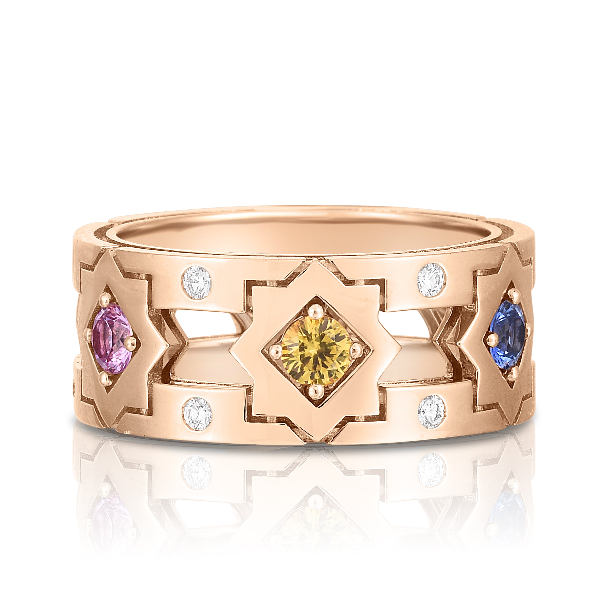 18K ROSE GOLD NAVARRA DIAMOND & MIXED SAPPHIRE RING