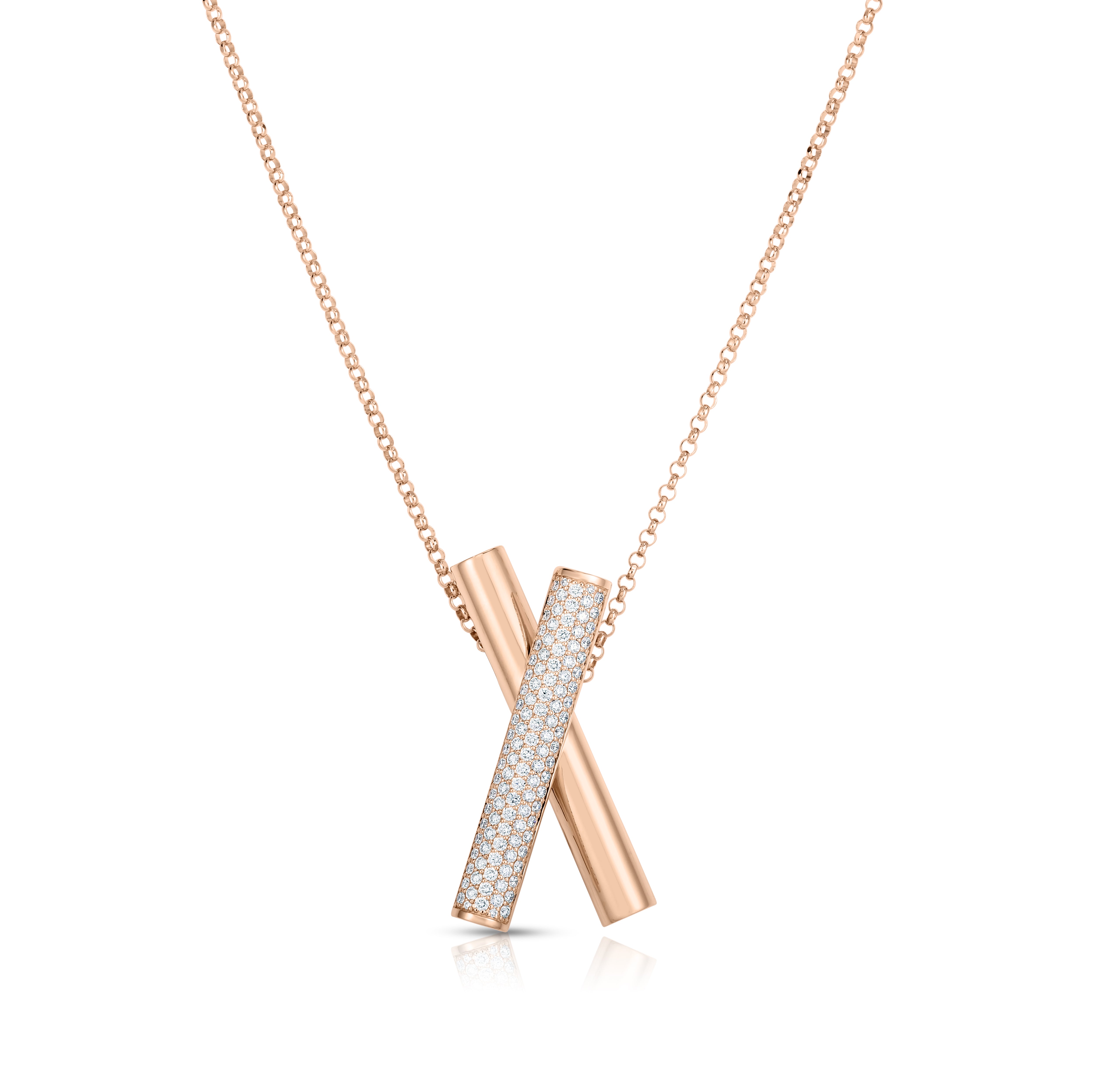18K ROSE GOLD DOMINO DIAMOND CROSSOVER LONG NECKLACE