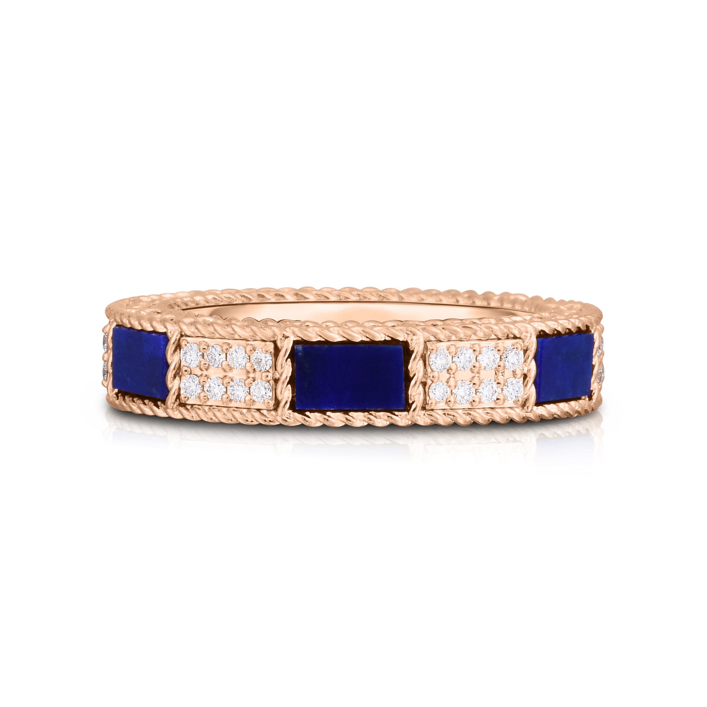 18K ROSE GOLD ART DECO MOSAIC ALTERNATING DIAMOND & LAPIS RING