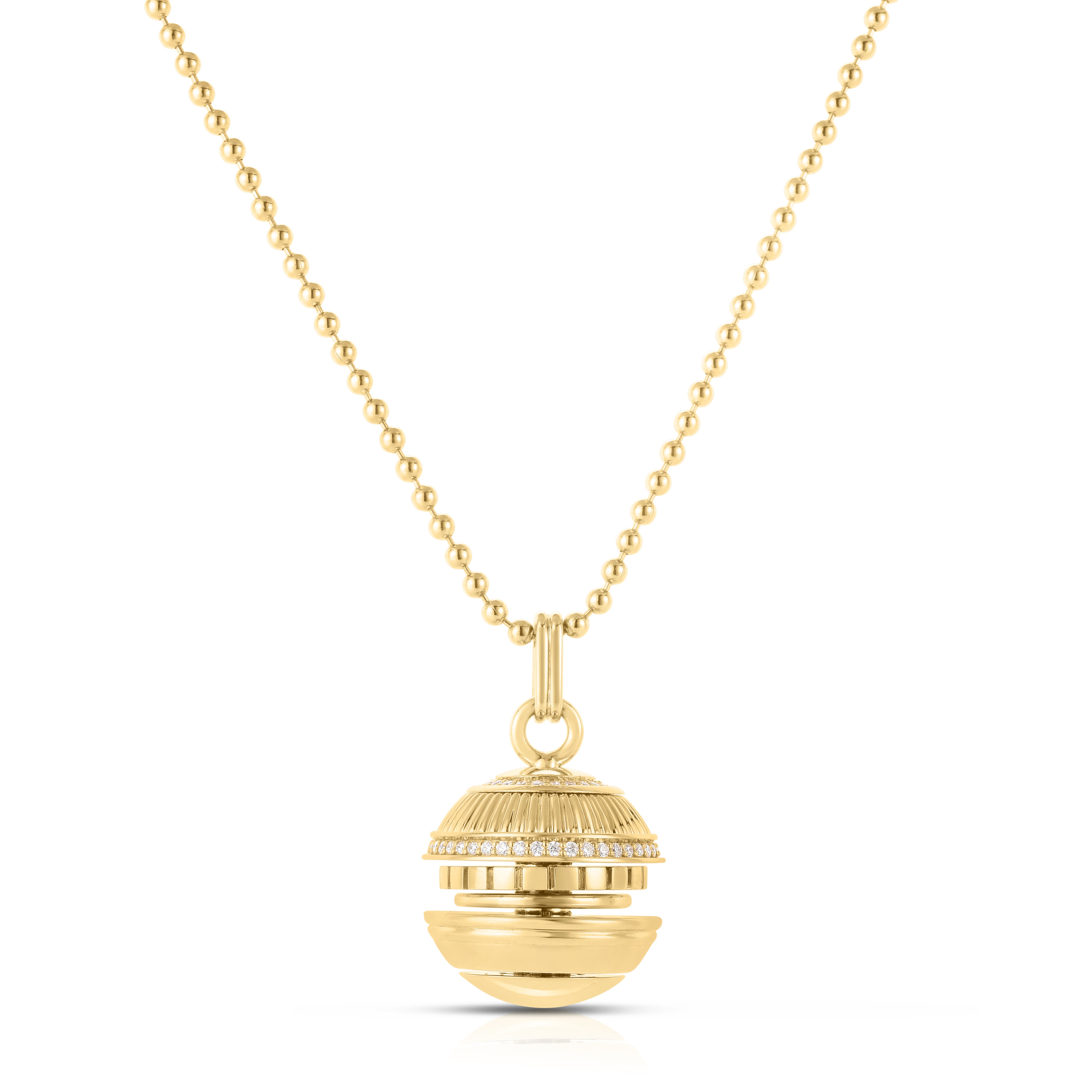 18K YELLOW GOLD ART DECO MOSAIC DIAMOND SPHERE NECKLACE