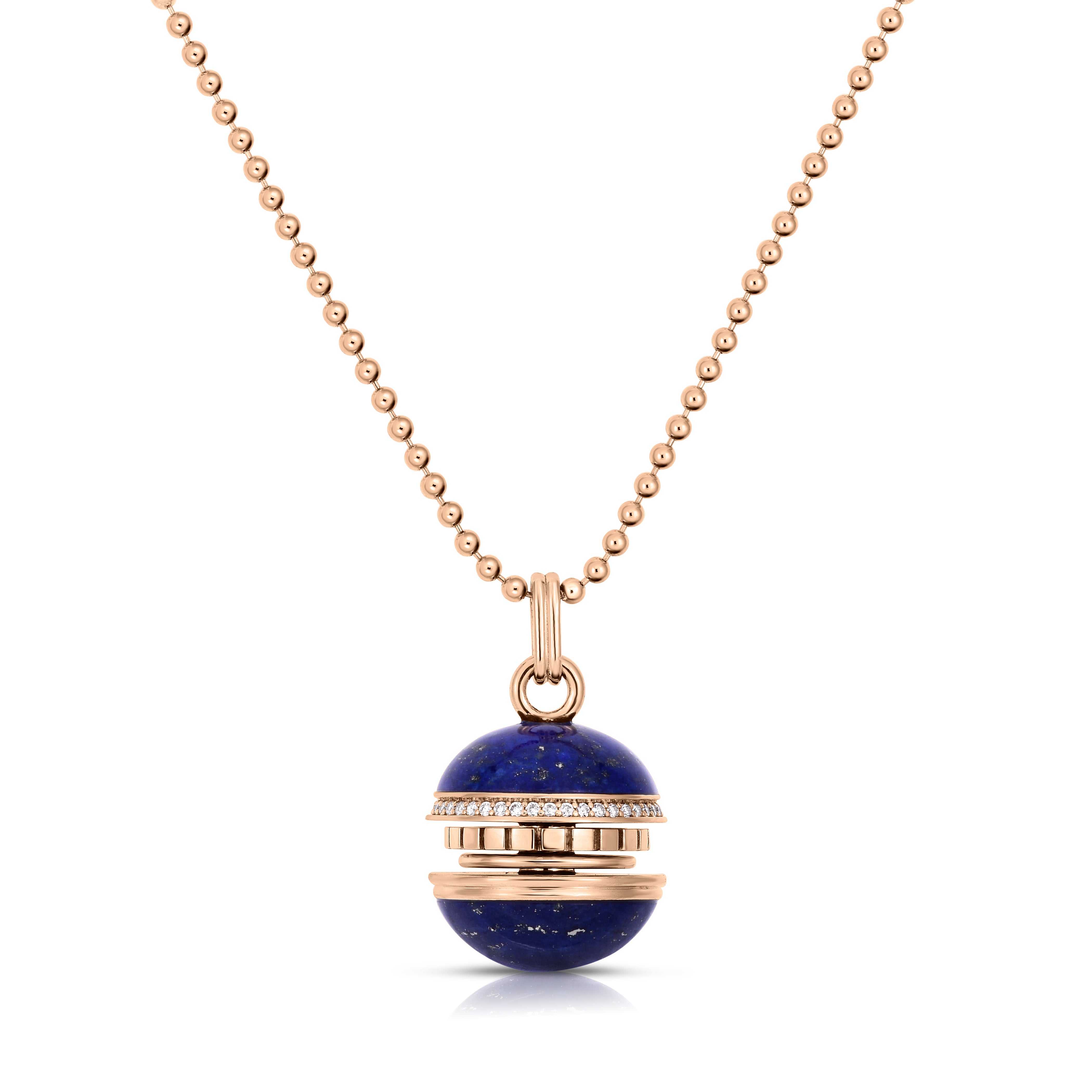 18K ROSE GOLD ART DECO MOSAIC DIAMOND & LAPIS SPHERE NECKLACE