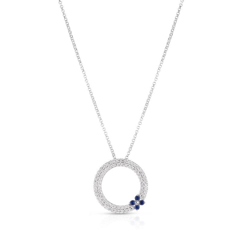 18K WHITE GOLD LOVE IN VERONA DIAMOND & BLUE SAPPHIRE CIRCLE NECKLACE